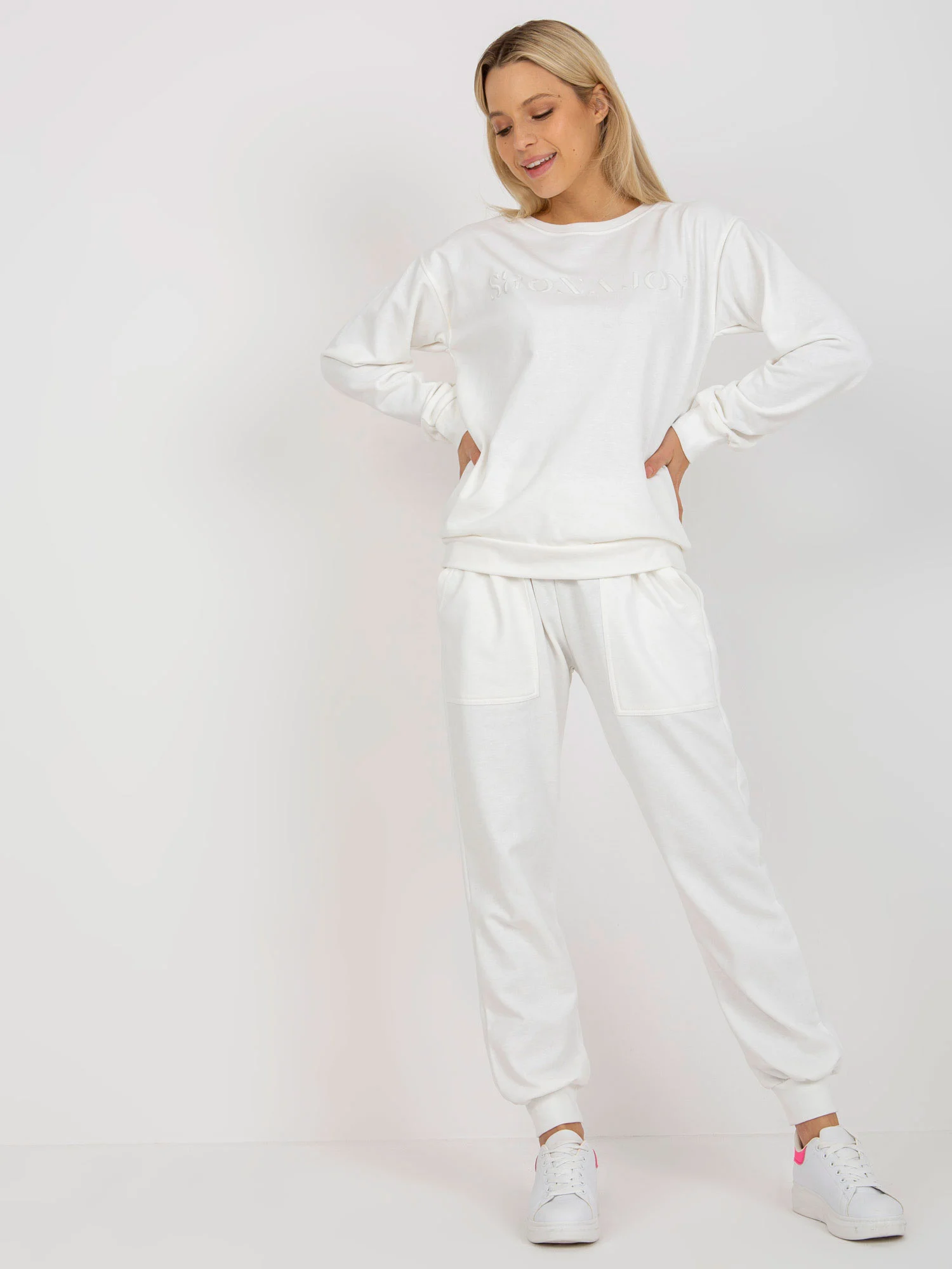 Compleu Dama Maneca lunga, Mansete elastice, ex moda, Ecru Casual - imagine 4