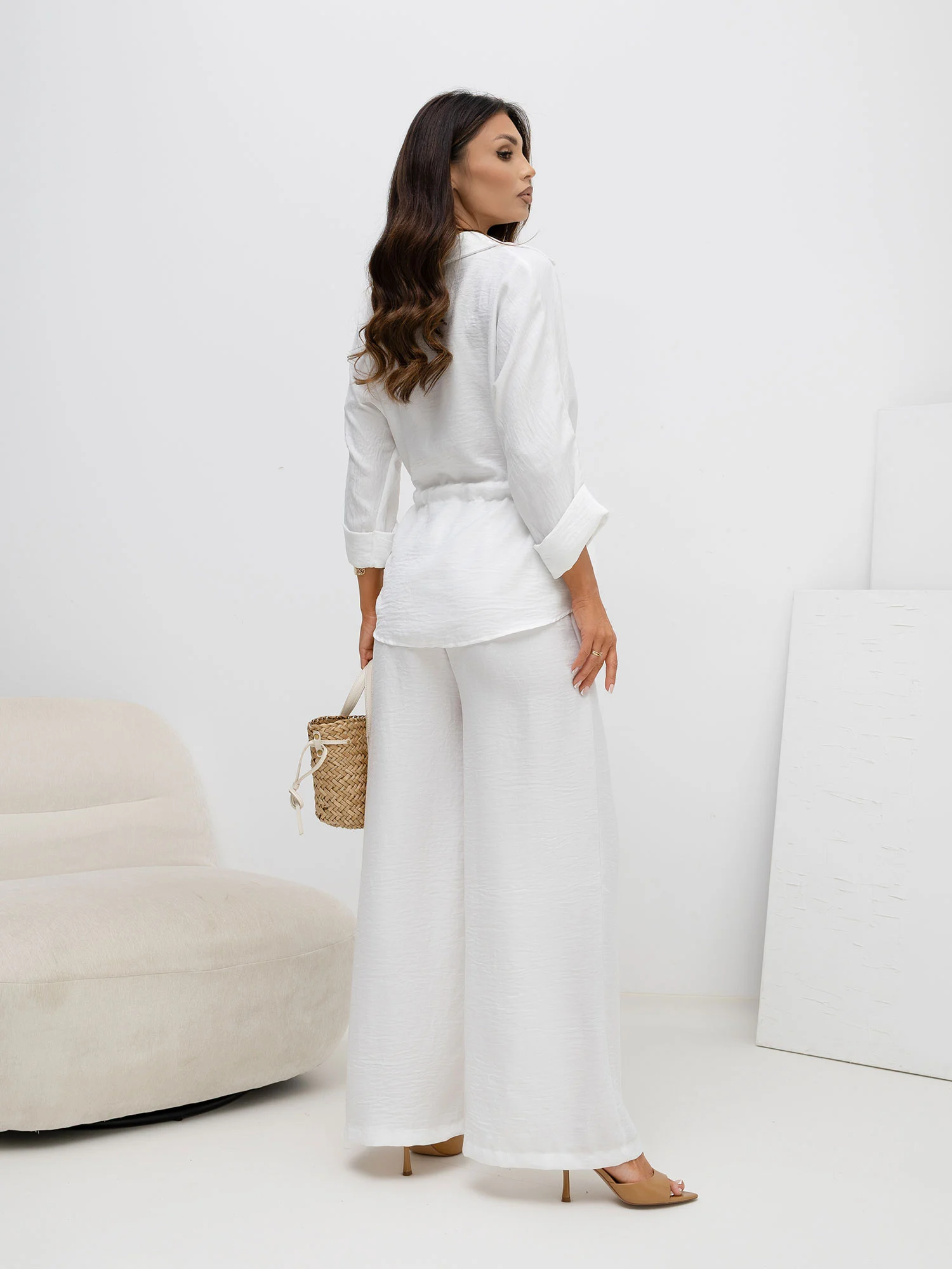 Compleu Dama Maneca 3/4, Larga, ITALY MODA, Ecru Eleganta Office - imagine 2