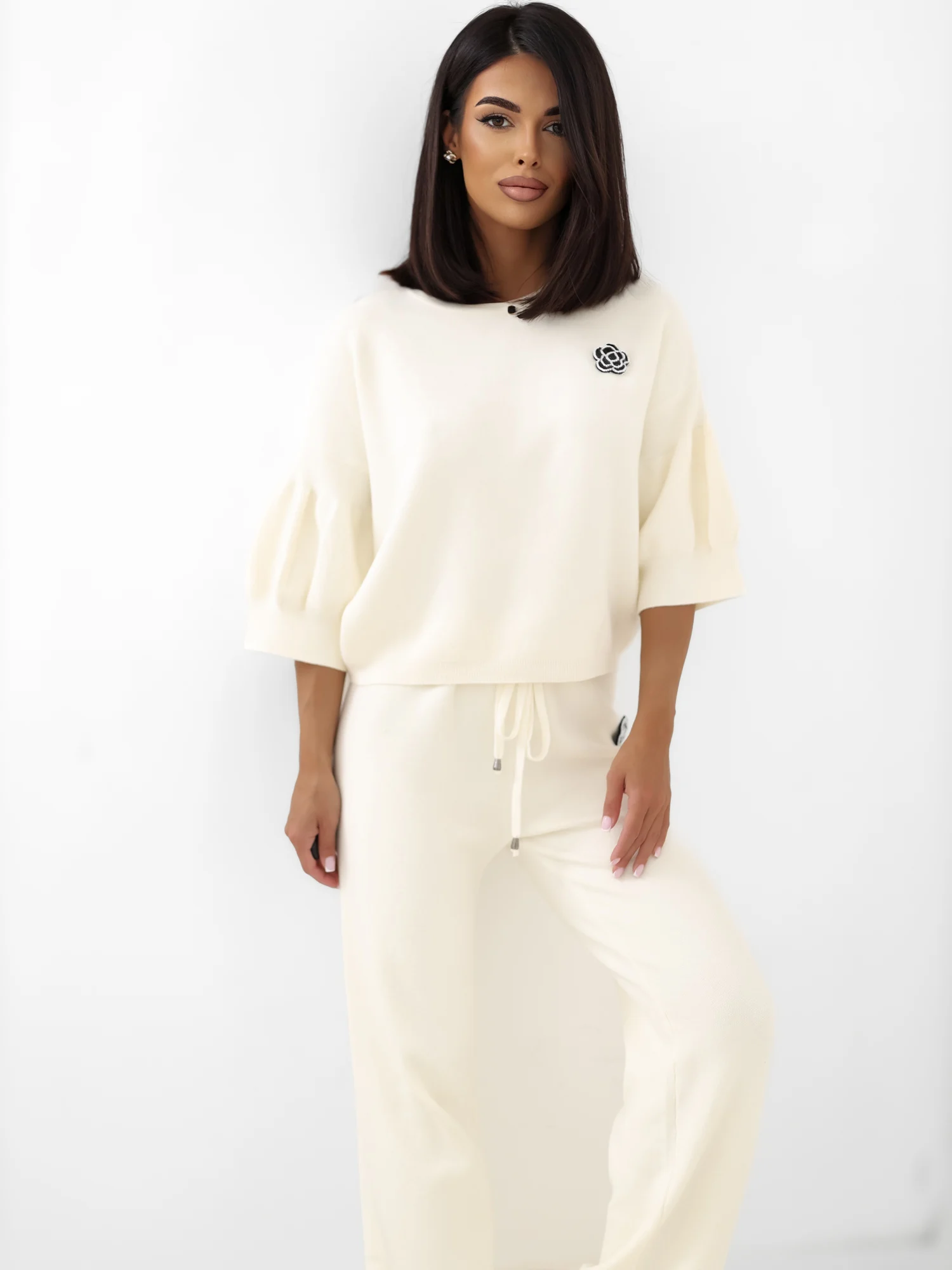Compleu Dama Maneca 3/4, Elegant, ITALY MODA, Ecru Eleganta Office - imagine 5