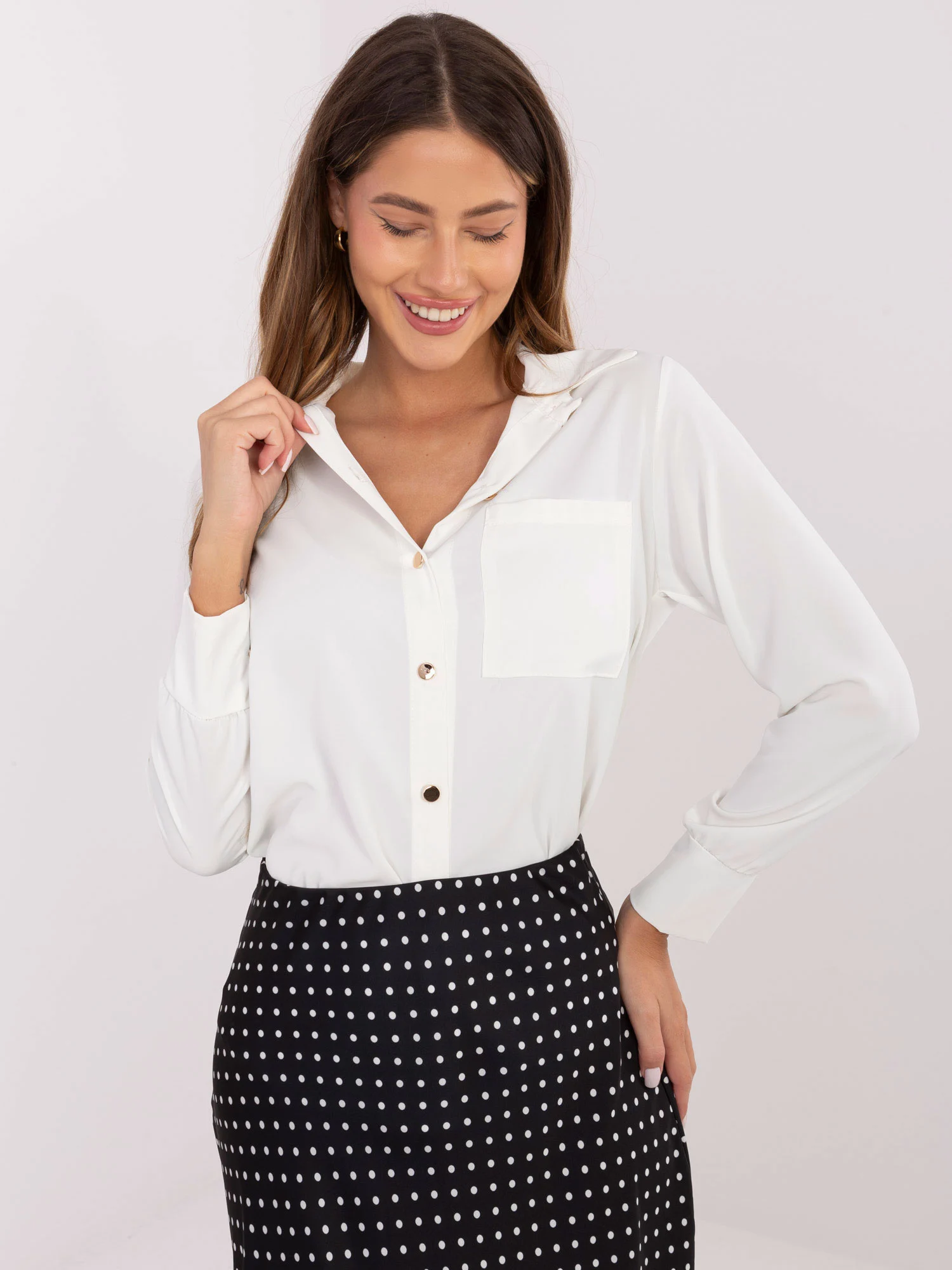 Camasa Dama Elegant, Guler inalt, ITALY MODA, Ecru Eleganta Office - imagine 5
