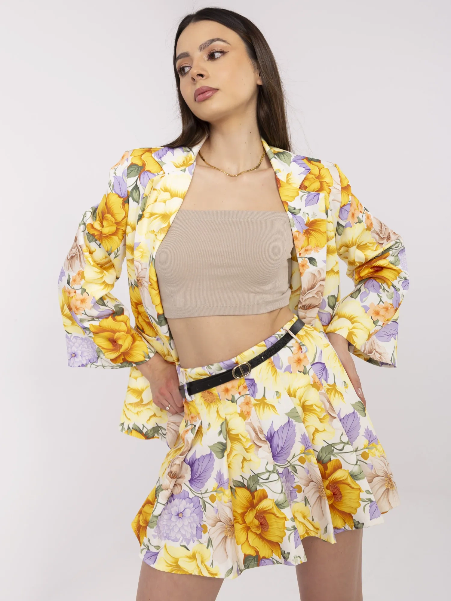 Compleu Dama Mini, Floral, ITALY MODA, Galben de Petrecere - imagine 5