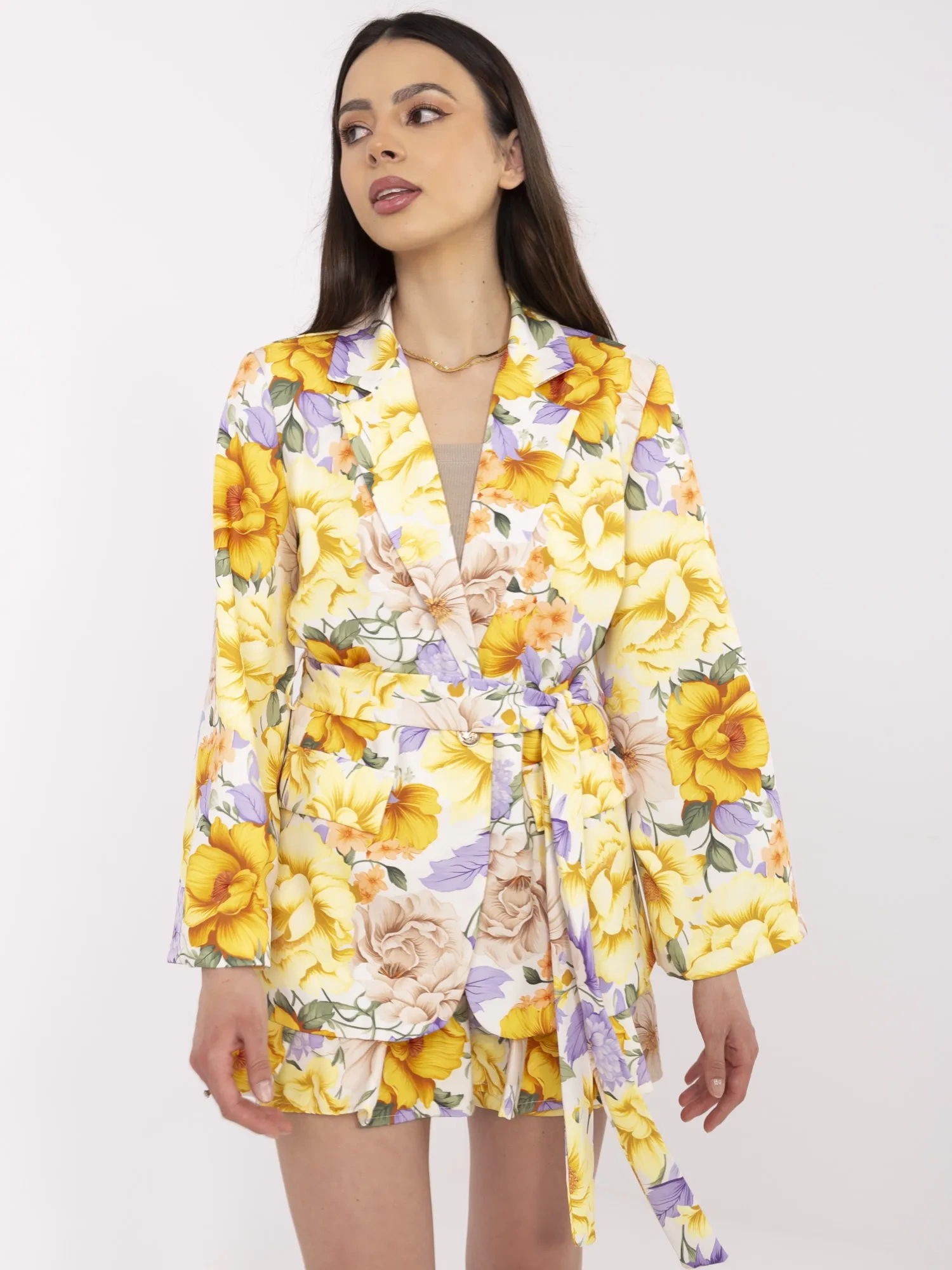 Compleu Dama Mini, Floral, ITALY MODA, Galben de Petrecere - imagine 6