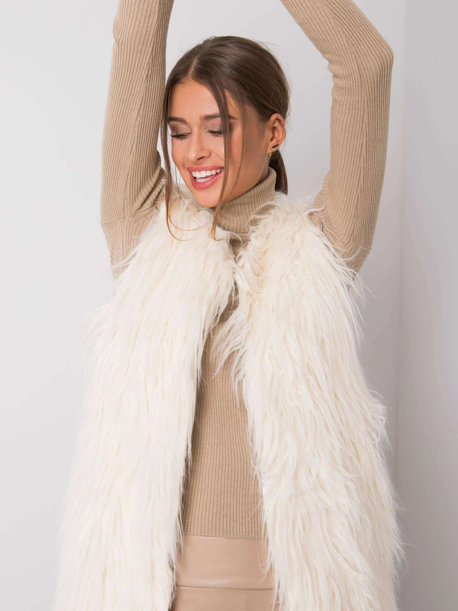 Vesta Dama Fara maneci, Elegant, Wool Fashion Italia, Ecru Eleganta Office - imagine 4