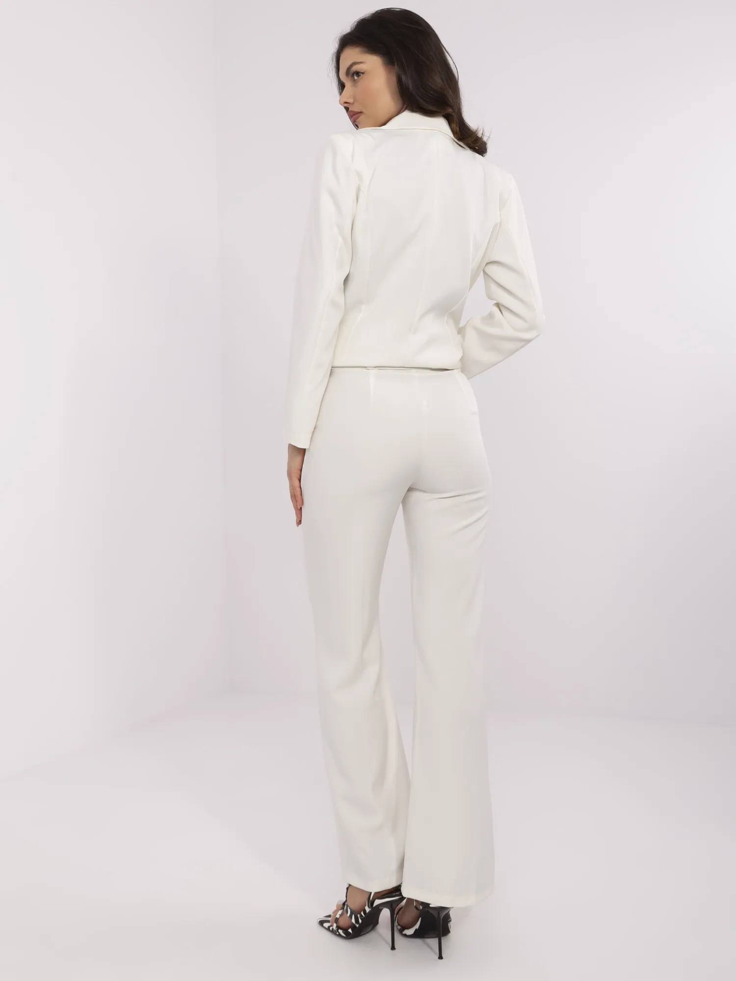 Pantaloni Dama Lejera, Guler inalt, ITALY MODA, Ecru Eleganta Office Marimi Mari - imagine 5