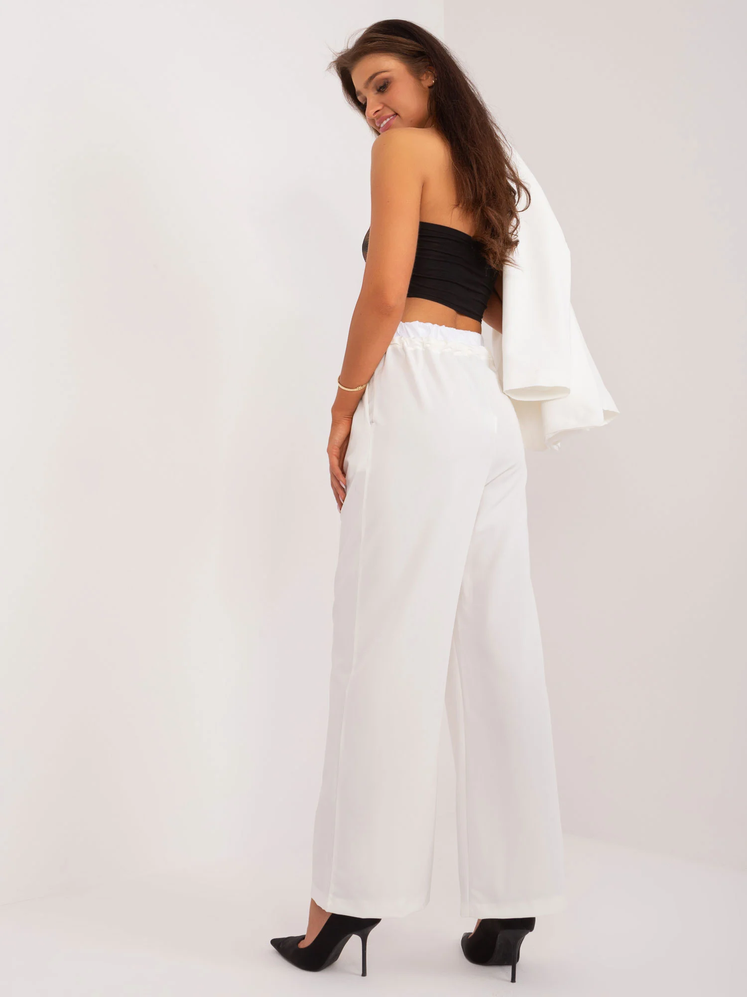 Pantaloni Dama Elegant, Guler inalt, ITALY MODA, Ecru de Petrecere - imagine 5