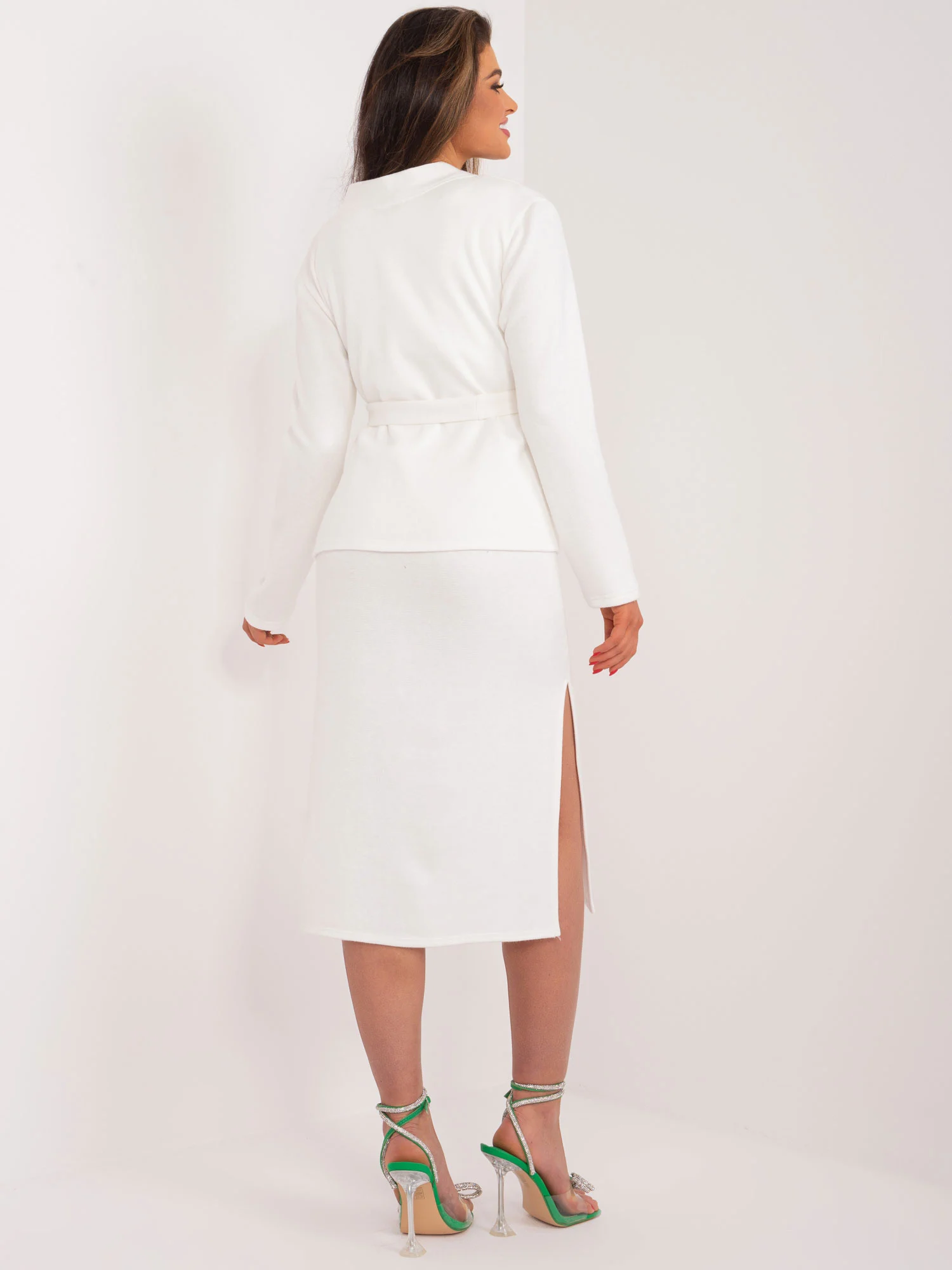 Compleu Dama Sub genunchi, Decolteu rotund, LAKERTA, Ecru Eleganta Office - imagine 6