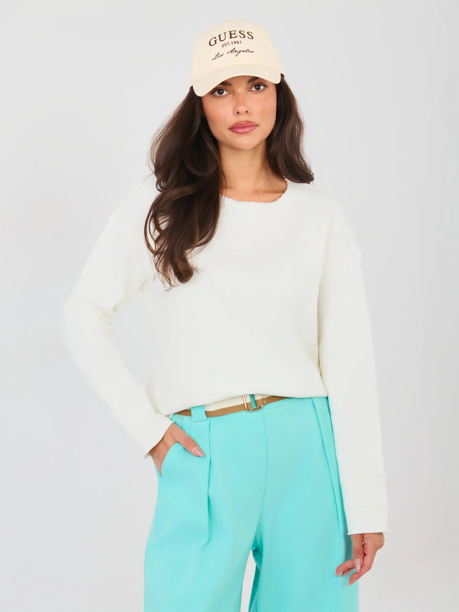 Hanorac Dama Mini, Decolteu rotund, NATURAL SIDE, Ecru Casual - imagine 5