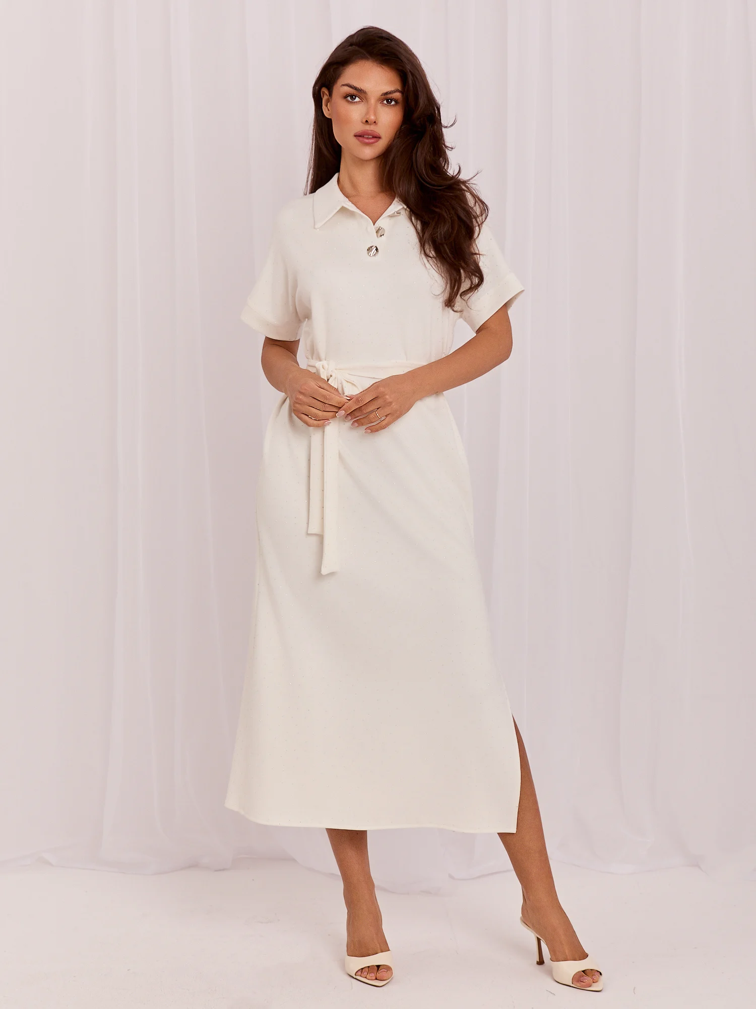 Rochie Dama Midi, Rochie dreapta, LAKERTA, Ecru Eleganta Office - imagine 4