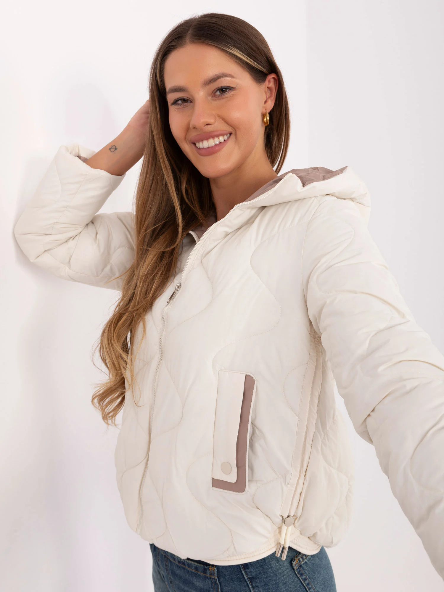 Jacheta Dama Mini, Guler inalt, Snow Moda, Ecru Eleganta Office Marimi Mari - imagine 4