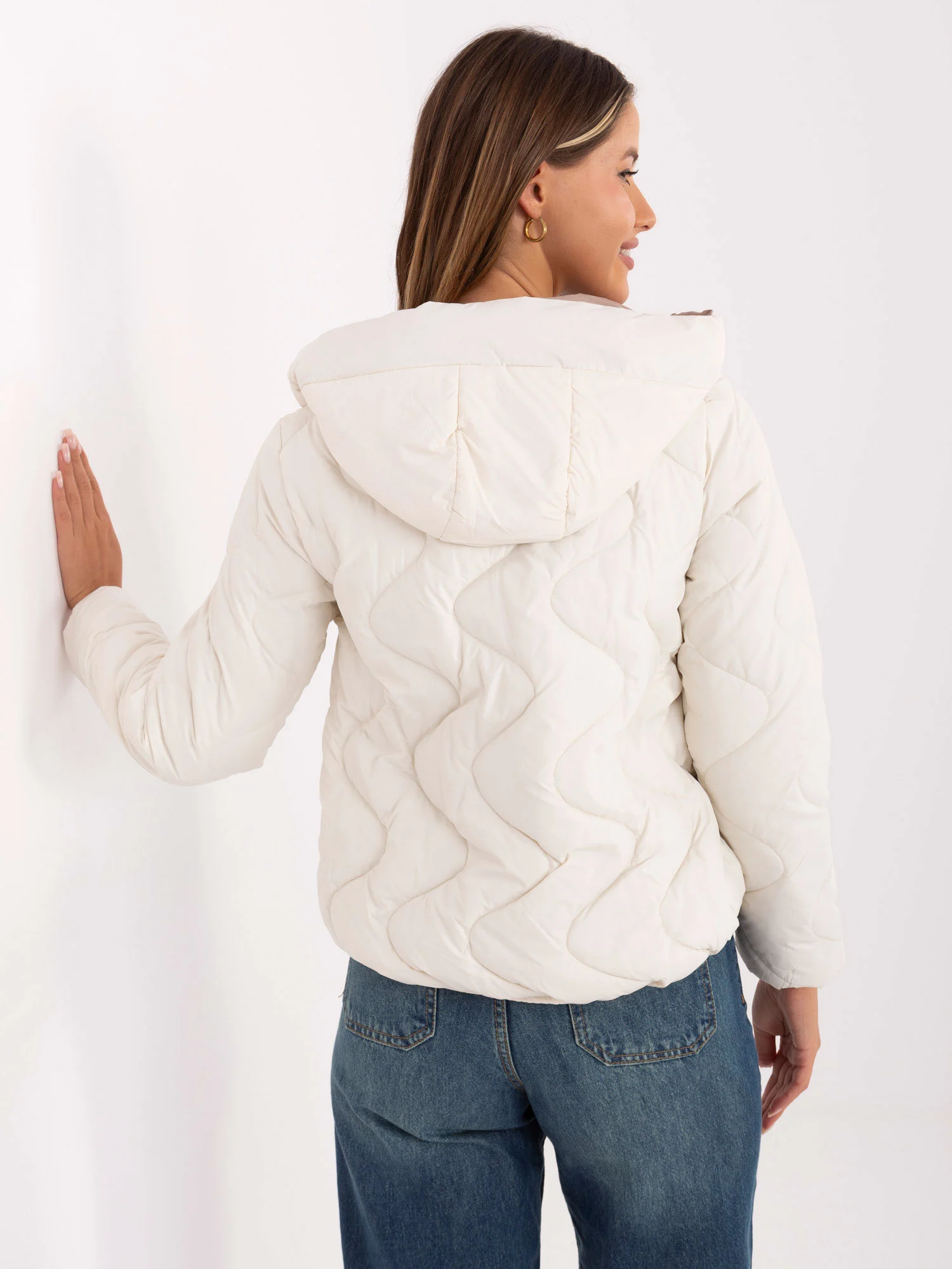 Jacheta Dama Mini, Guler inalt, Snow Moda, Ecru Eleganta Office Marimi Mari - imagine 5