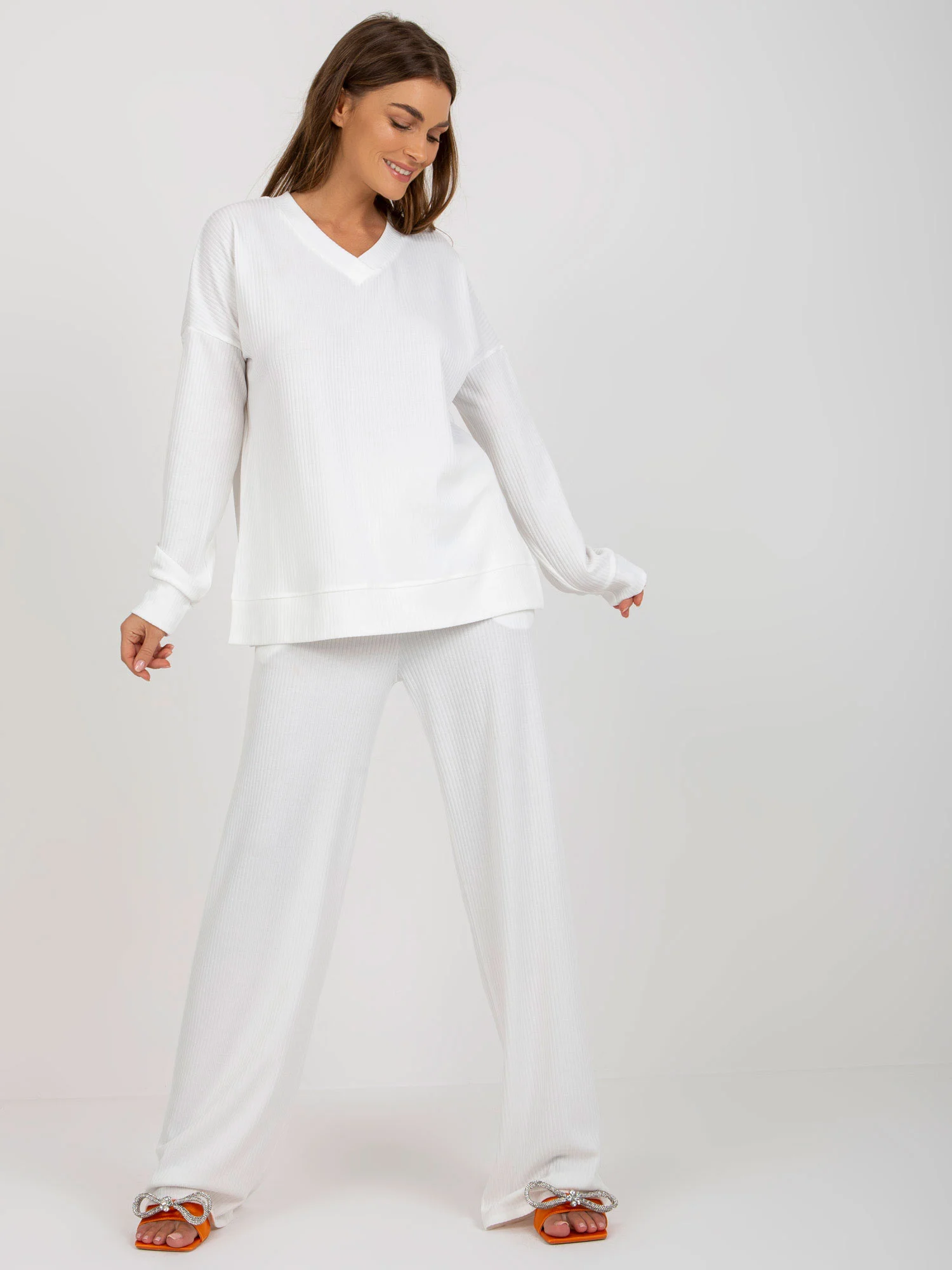 Compleu Dama Maneca lunga, Dungi, LAKERTA, Ecru Casual - Image 2