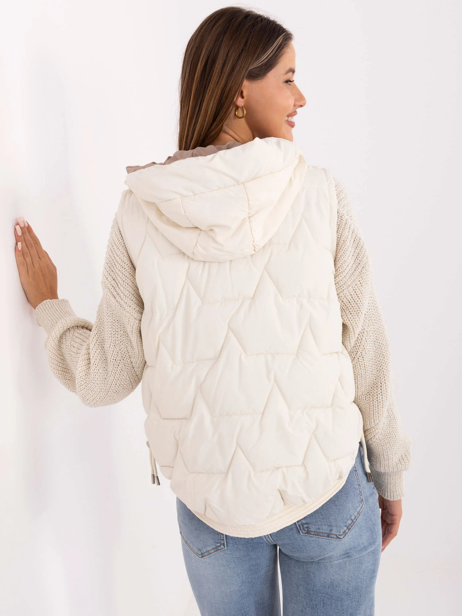 Vesta Dama Mini, Guler inalt, Snow Moda, Ecru de Vara Marimi Mari - imagine 2