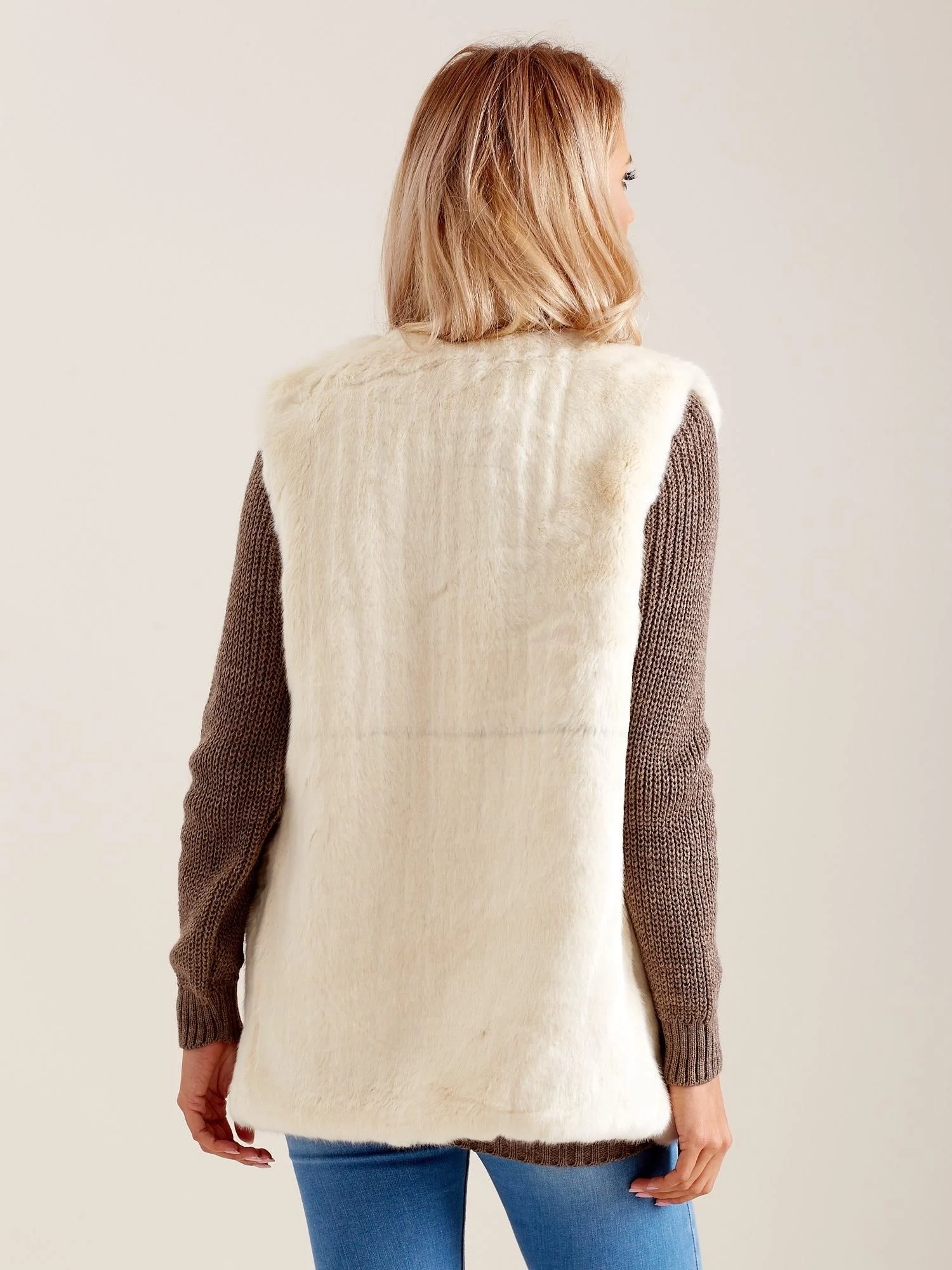 Vesta Dama Fara maneci, Fara maneci, Wool Fashion Italia, Ecru Eleganta Office - imagine 4