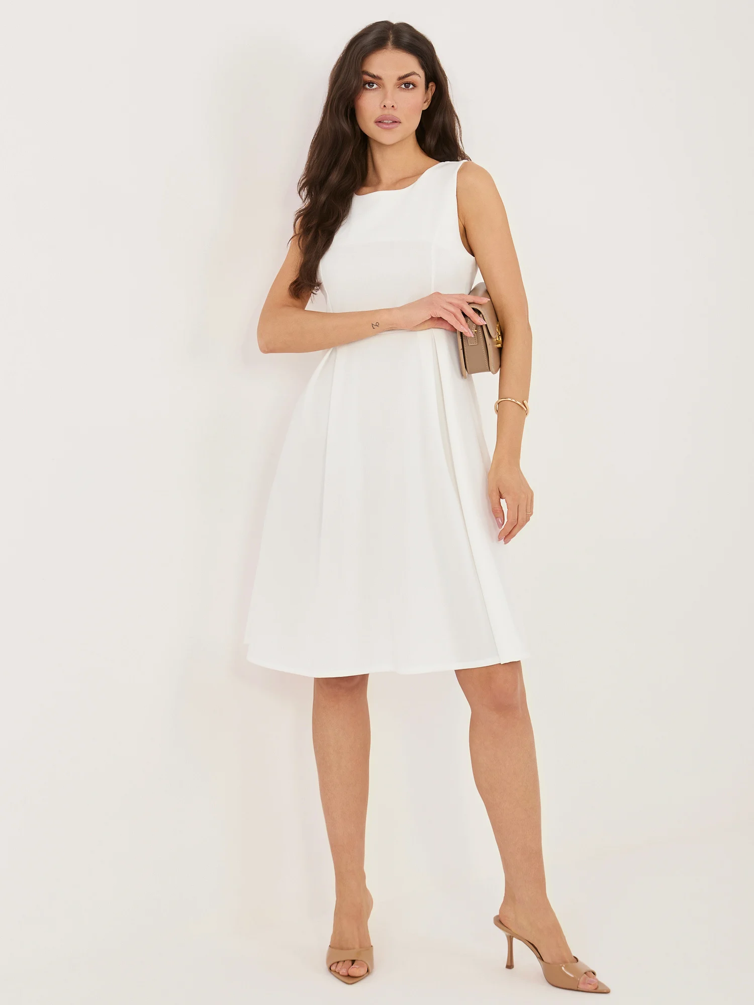 Rochie Dama Fara maneci, Lejera, MODA ITALY, Ecru Eleganta Office - imagine 6