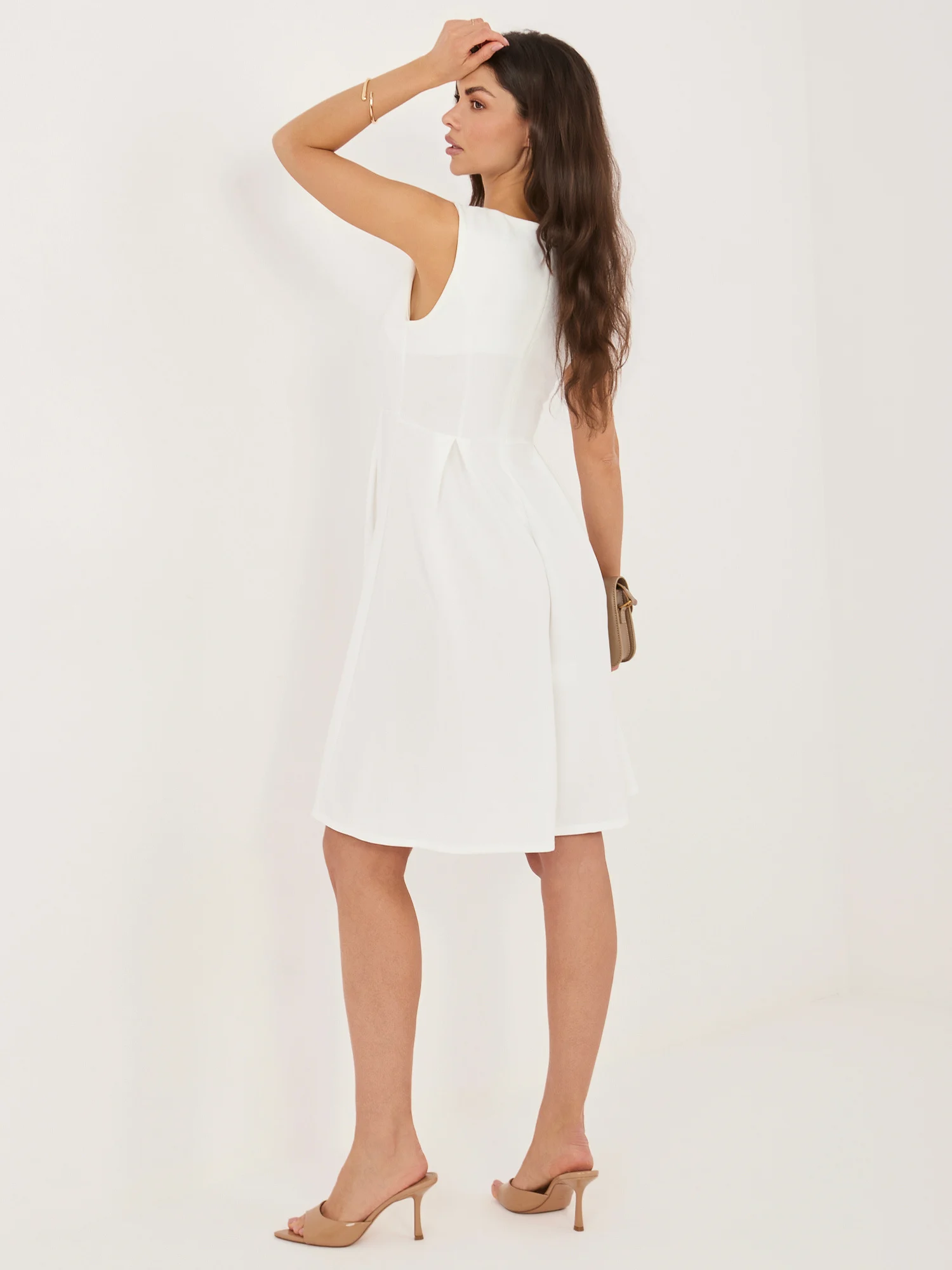 Rochie Dama Fara maneci, Lejera, MODA ITALY, Ecru Eleganta Office - imagine 4
