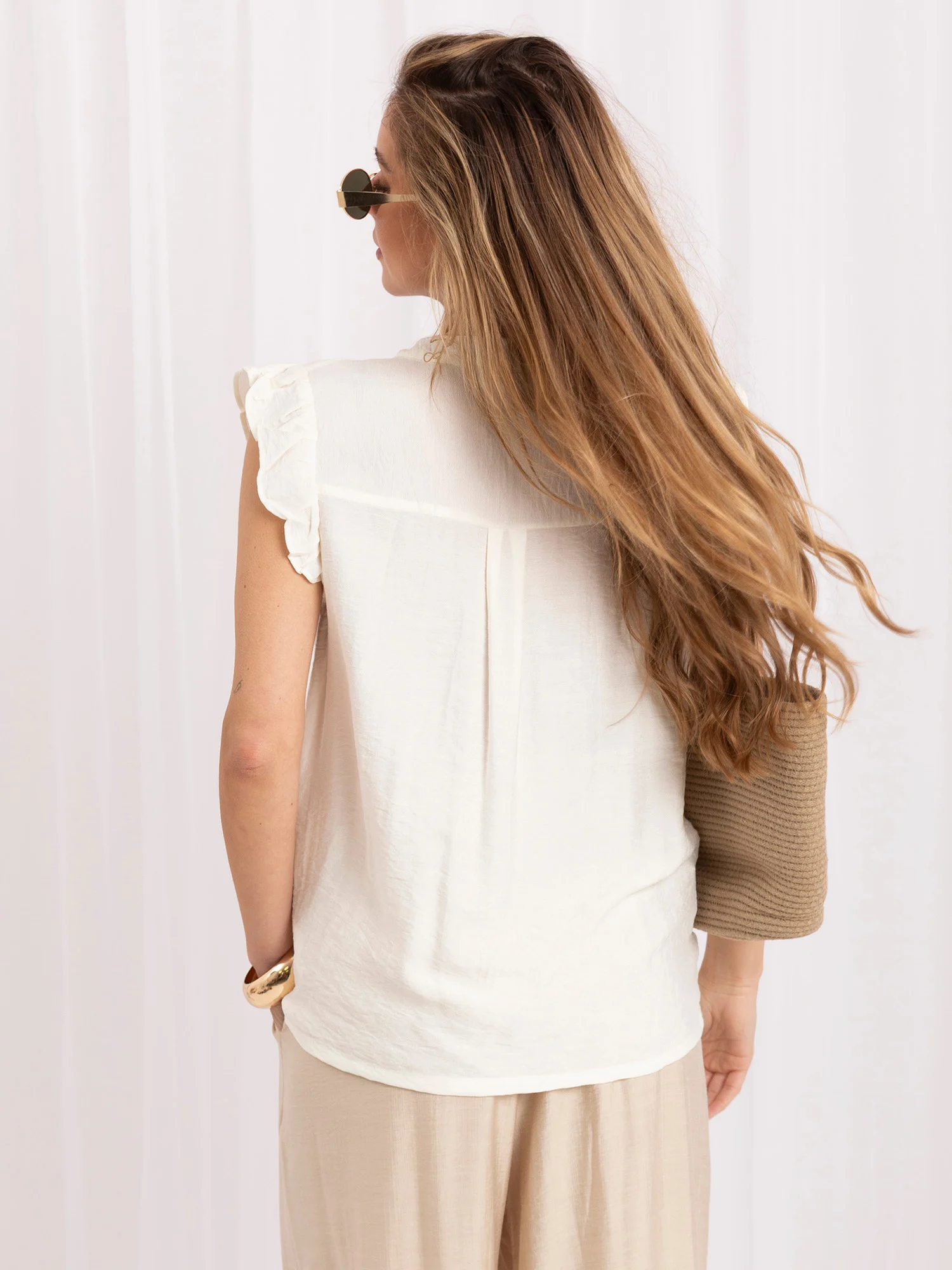 Camasa Dama Decolteu in V, Viscoza, ITALY MODA, Ecru Casual - imagine 5