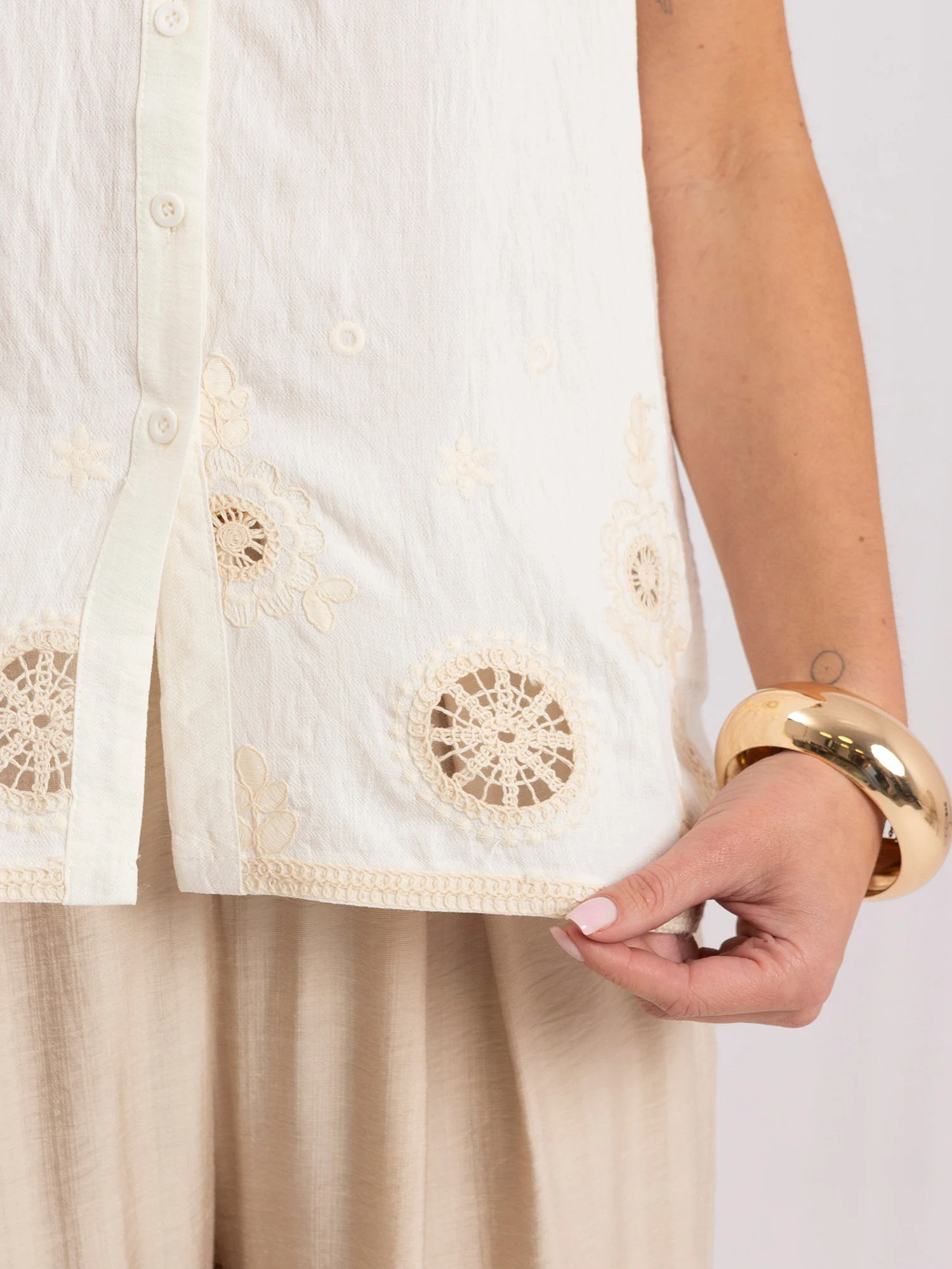 Camasa Dama Decolteu in V, Viscoza, ITALY MODA, Ecru Casual - imagine 4