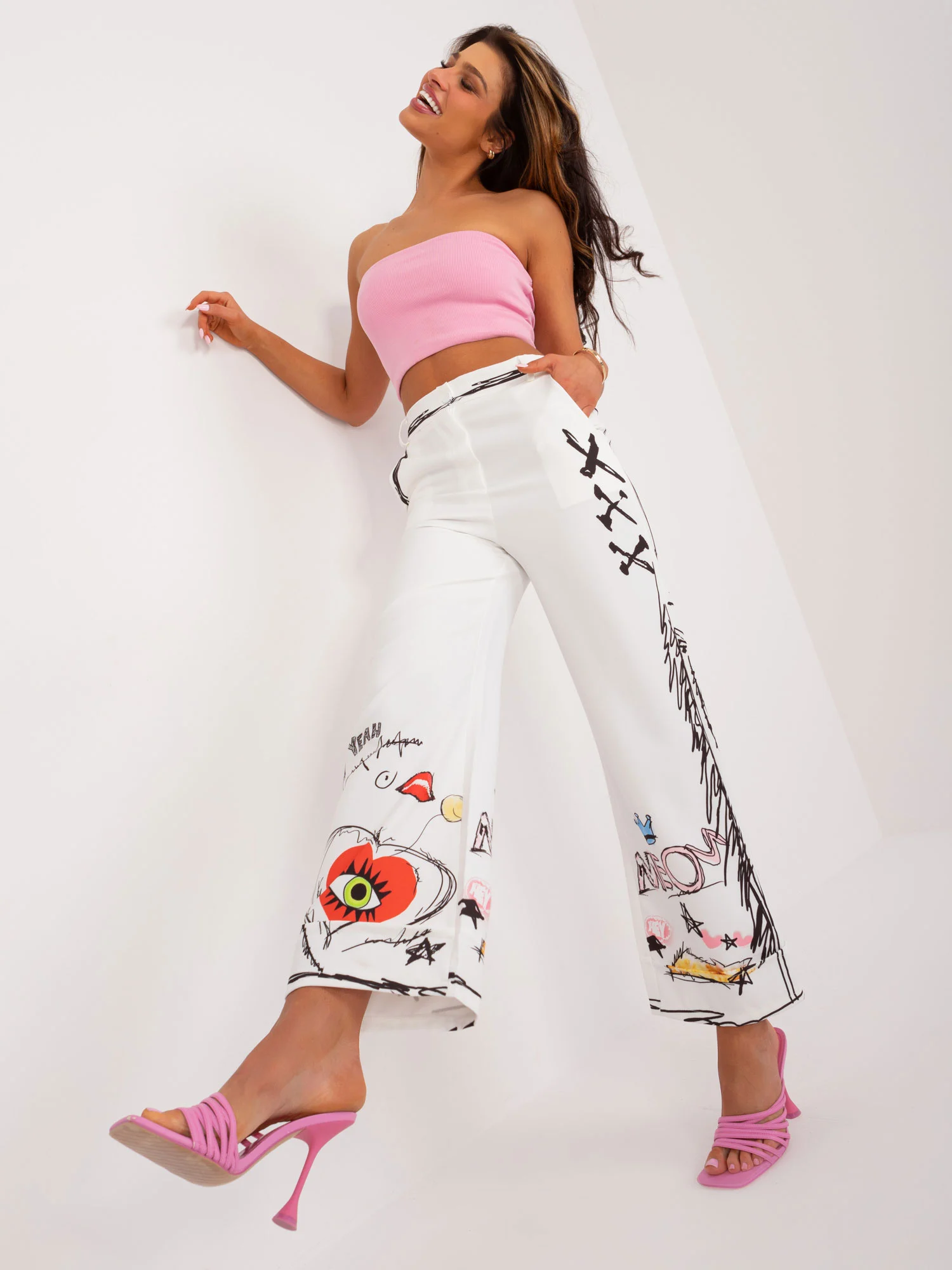 Pantaloni Dama Larga, Guler inalt, ITALY MODA, Ecru Casual - Image 4
