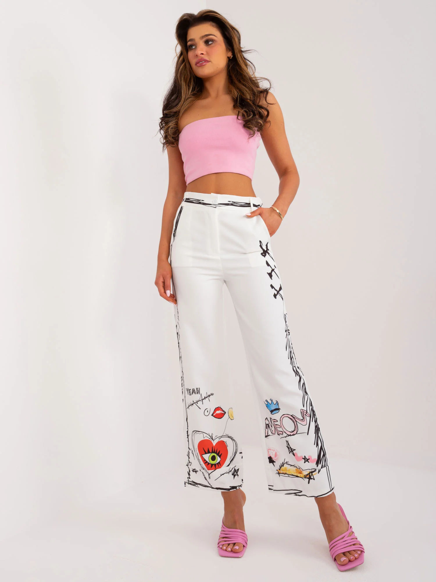 Pantaloni Dama Larga, Guler inalt, ITALY MODA, Ecru Casual - Image 6