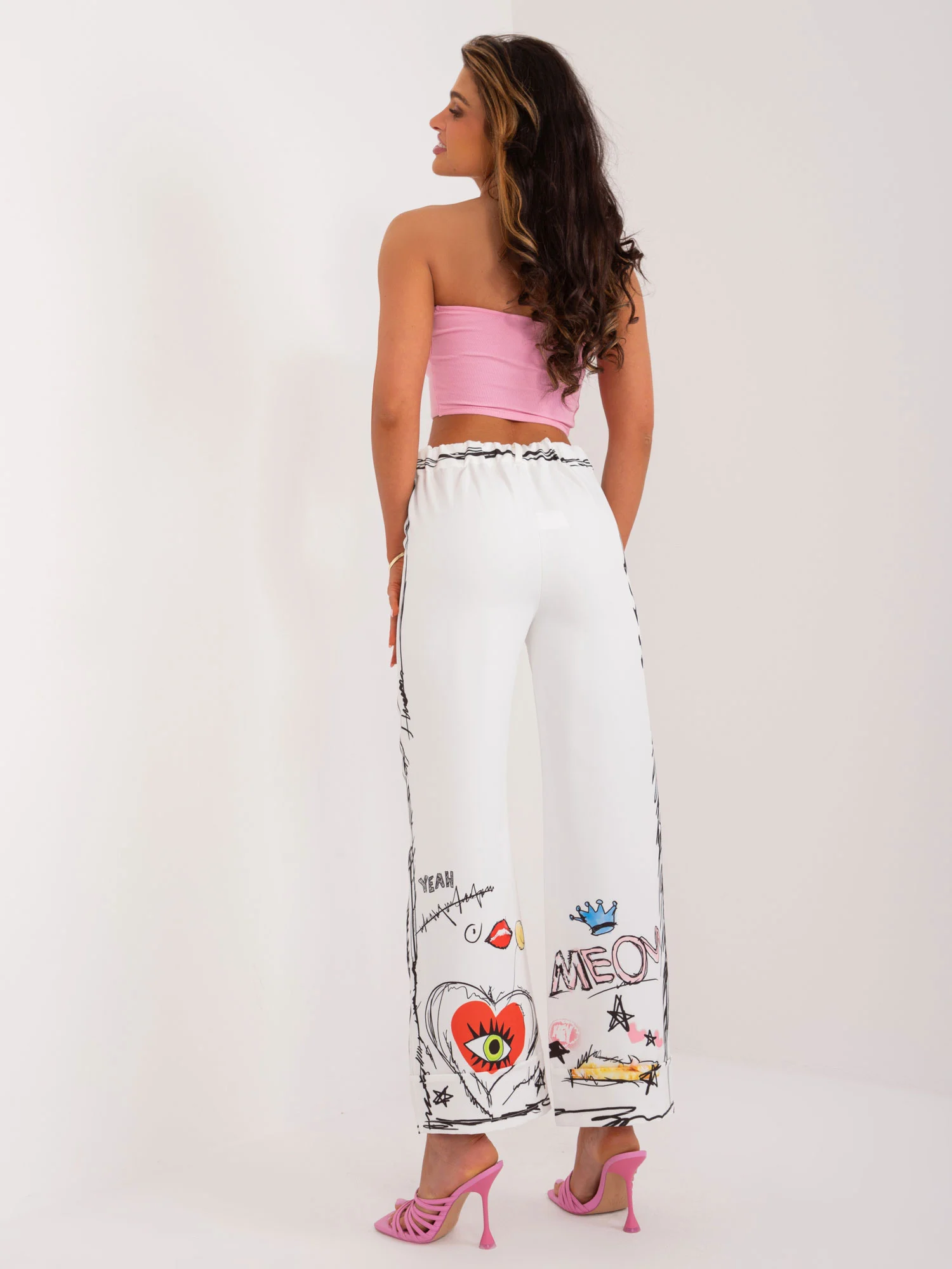 Pantaloni Dama Larga, Guler inalt, ITALY MODA, Ecru Casual - Image 5