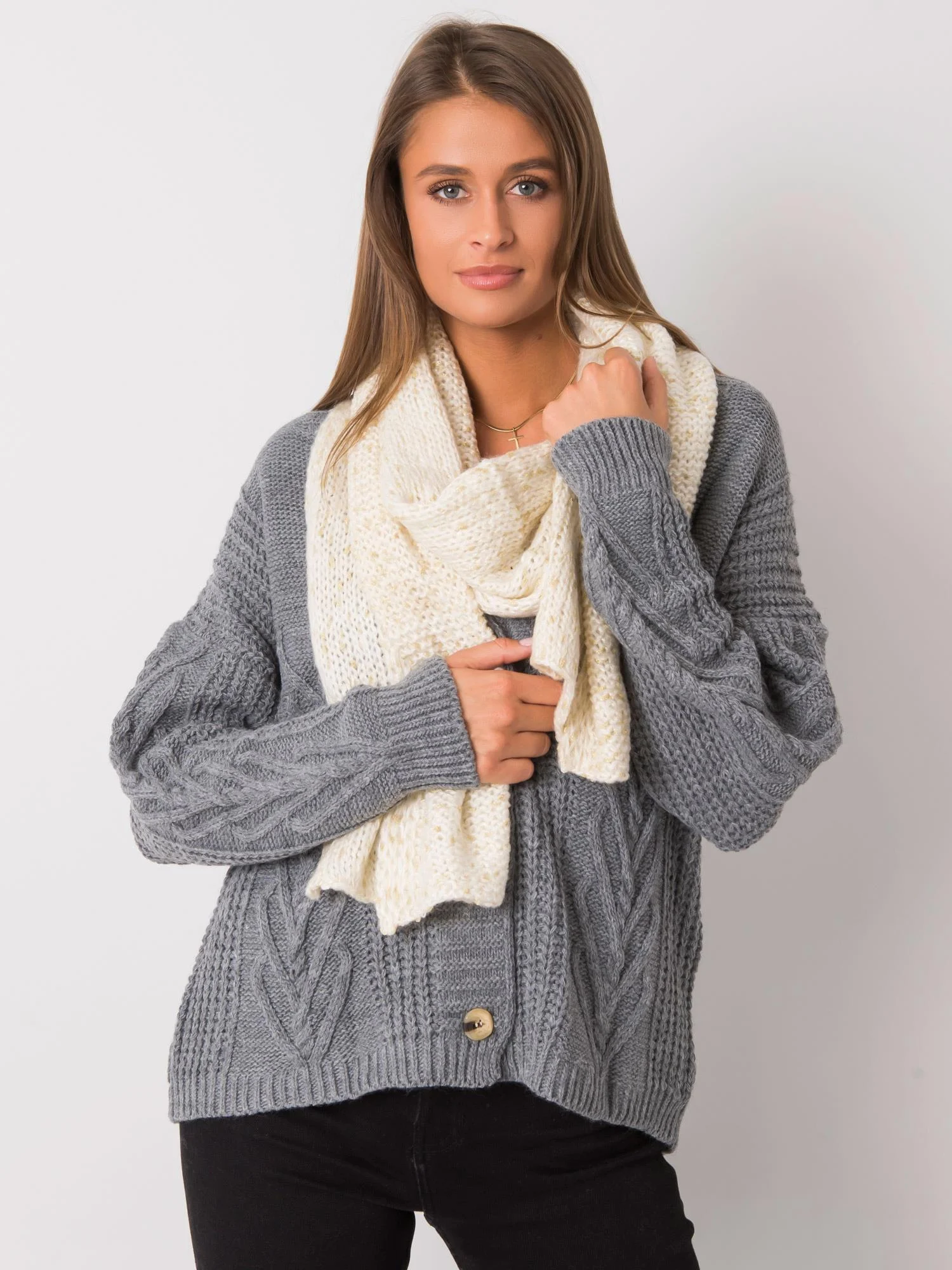 Esarfa Dama Acril, Fashion Hunters, Ecru - imagine 4