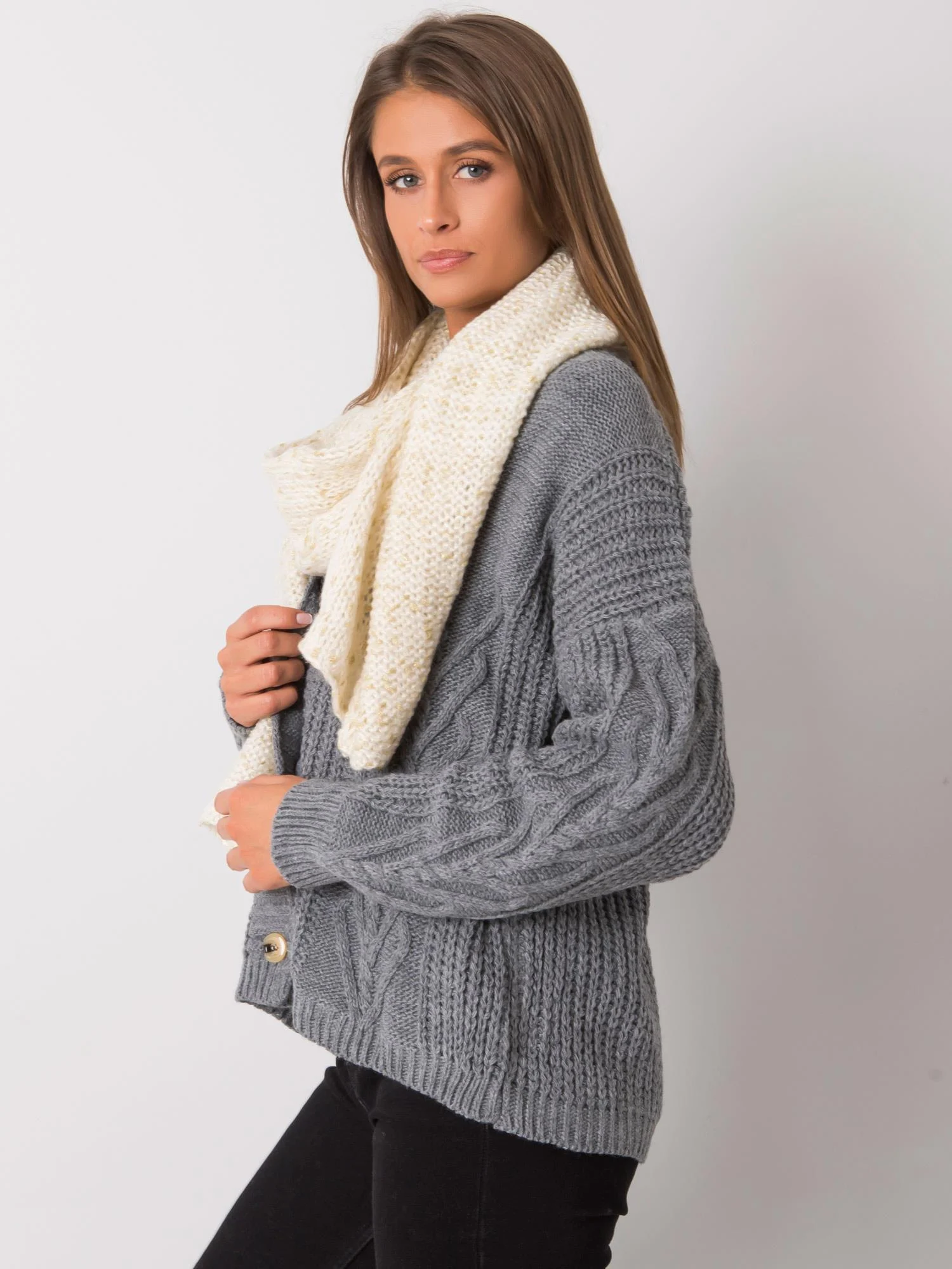 Esarfa Dama Acril, Fashion Hunters, Ecru - imagine 2