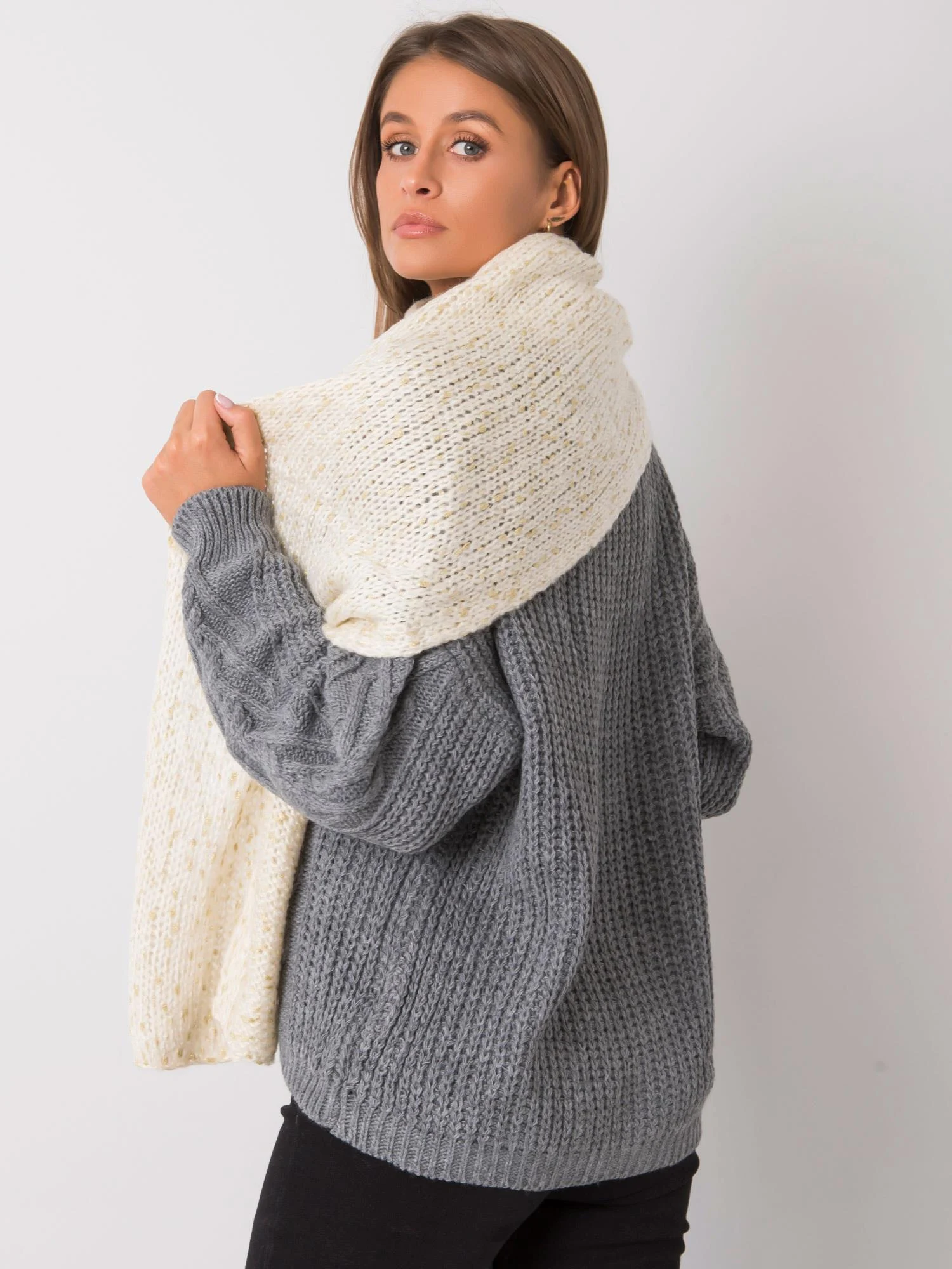 Esarfa Dama Acril, Fashion Hunters, Ecru - imagine 3