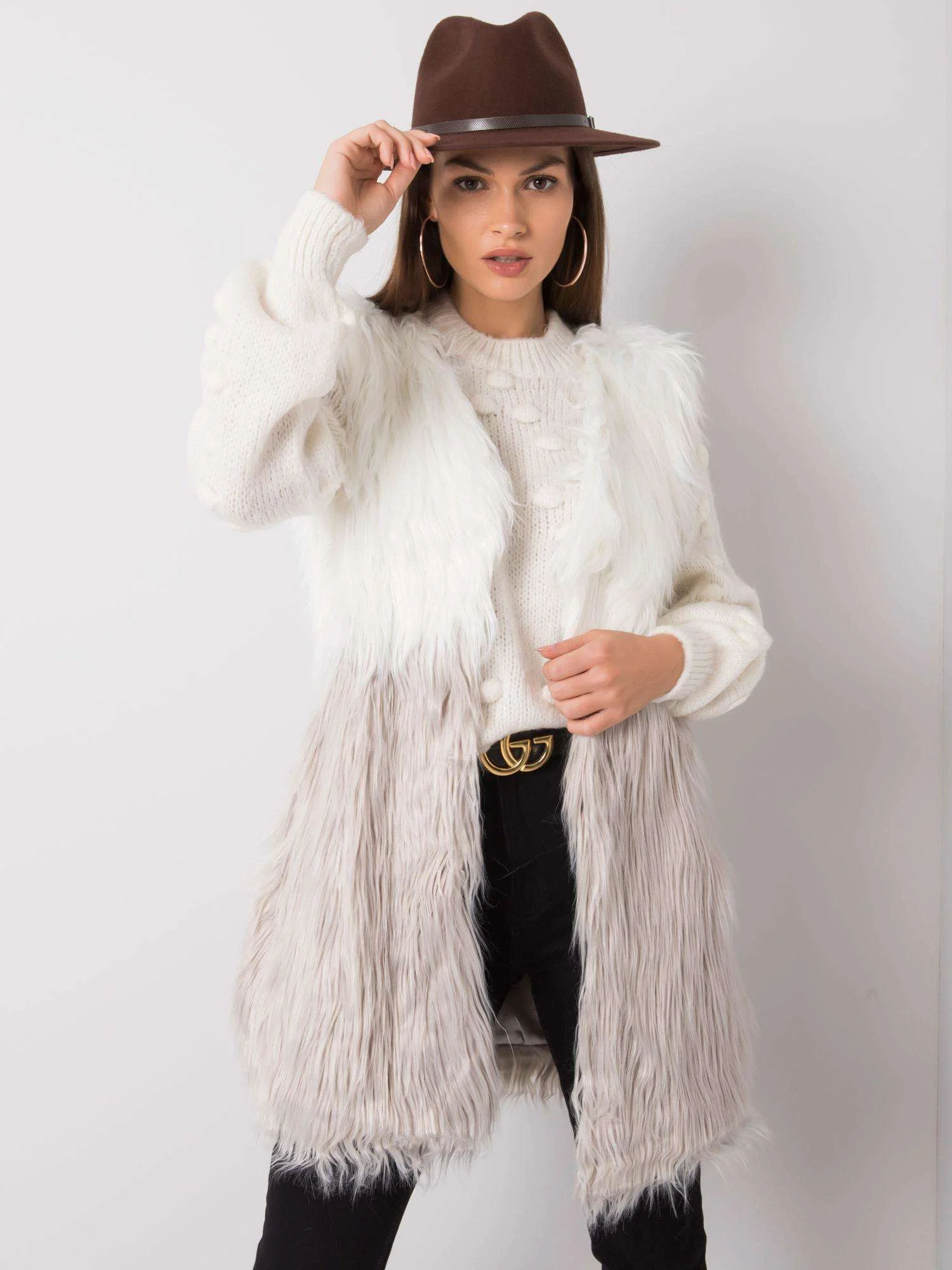 Vesta Dama Fara maneci, Elegant, Wool Fashion Italia, Ecru Eleganta Office - imagine 5