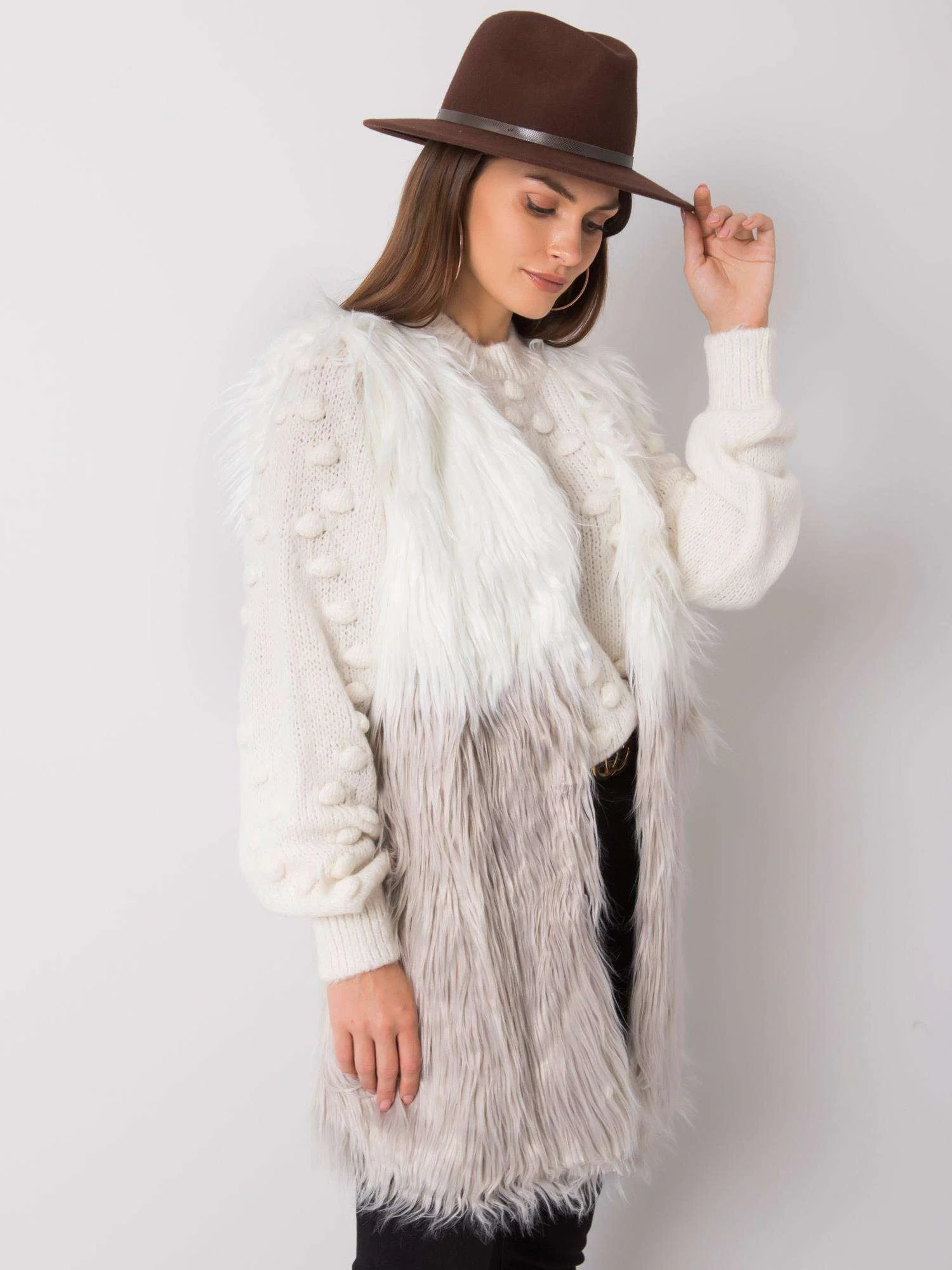 Vesta Dama Fara maneci, Elegant, Wool Fashion Italia, Ecru Eleganta Office - imagine 2