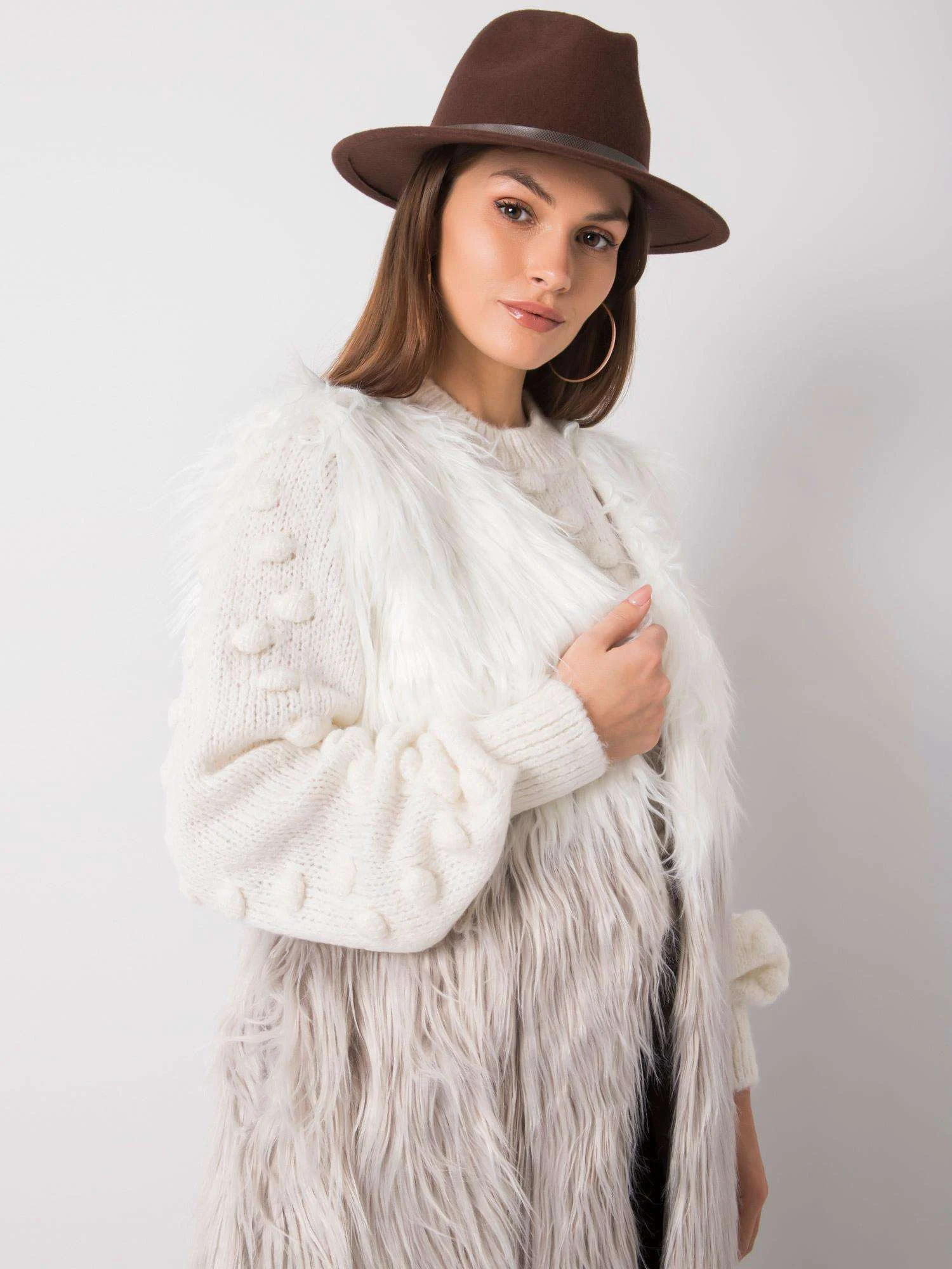 Vesta Dama Fara maneci, Elegant, Wool Fashion Italia, Ecru Eleganta Office - imagine 4