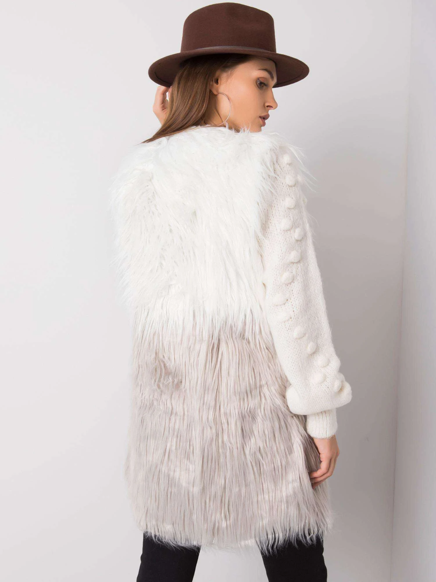 Vesta Dama Fara maneci, Elegant, Wool Fashion Italia, Ecru Eleganta Office - imagine 3