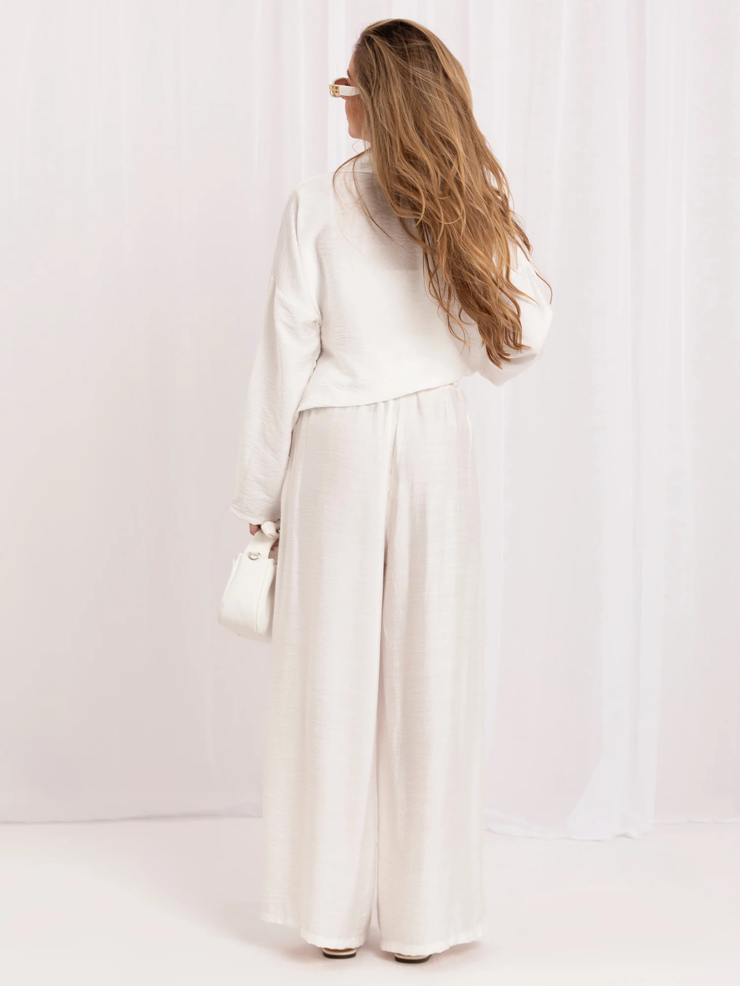 Pantaloni Dama Lunga, Larga, RUE PARIS, Ecru Eleganta Office - imagine 3