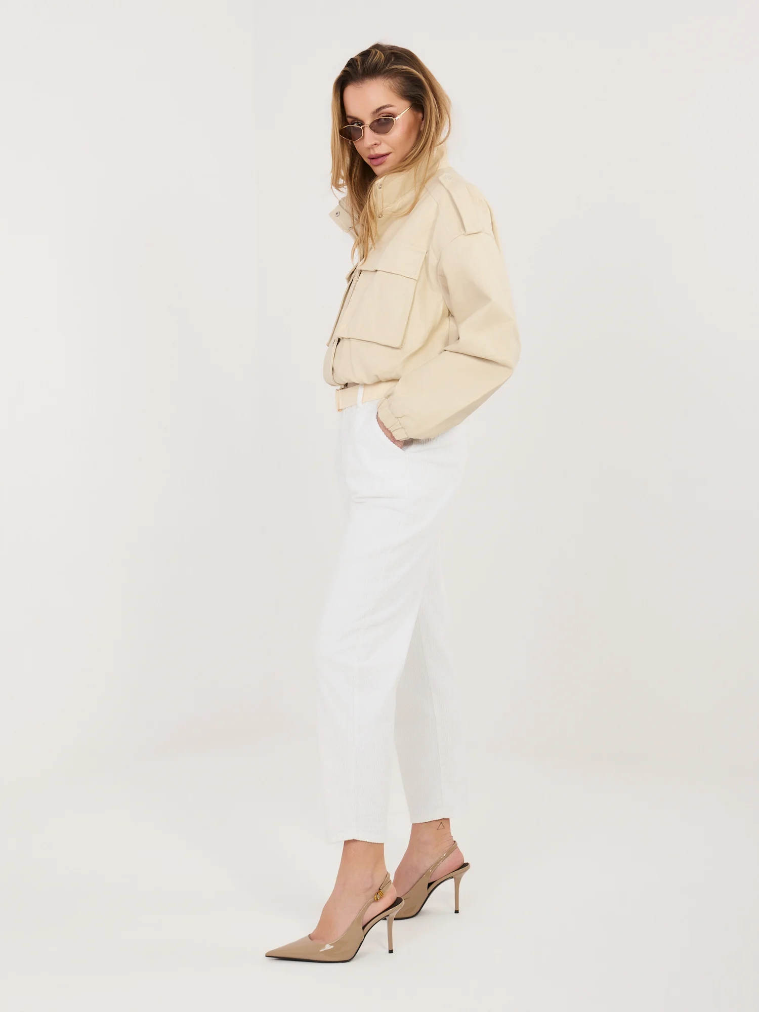 Pantaloni Dama 7/8, Conica, ITALY MODA, Ecru Eleganta Office - imagine 2