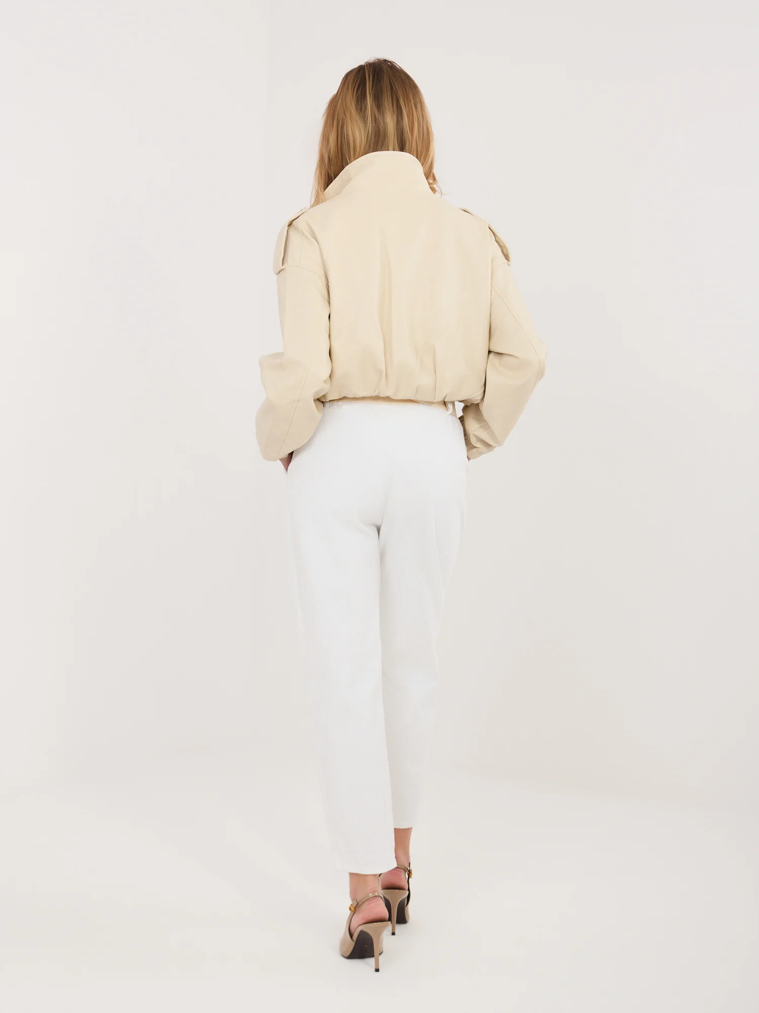 Pantaloni Dama 7/8, Conica, ITALY MODA, Ecru Eleganta Office - imagine 4