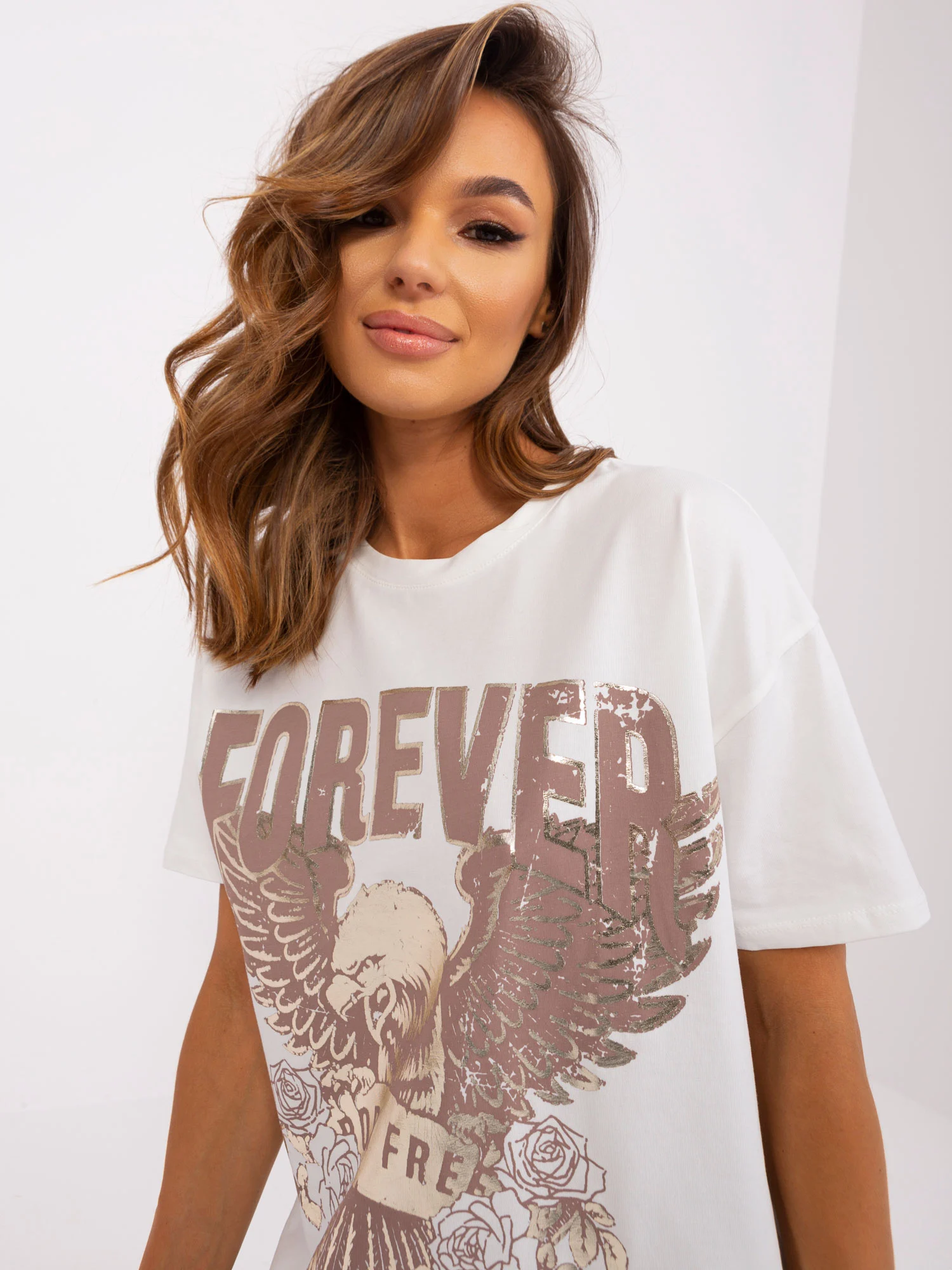 Tricou Dama Mini, Decolteu rotund, Och Bella, Ecru Casual - imagine 4
