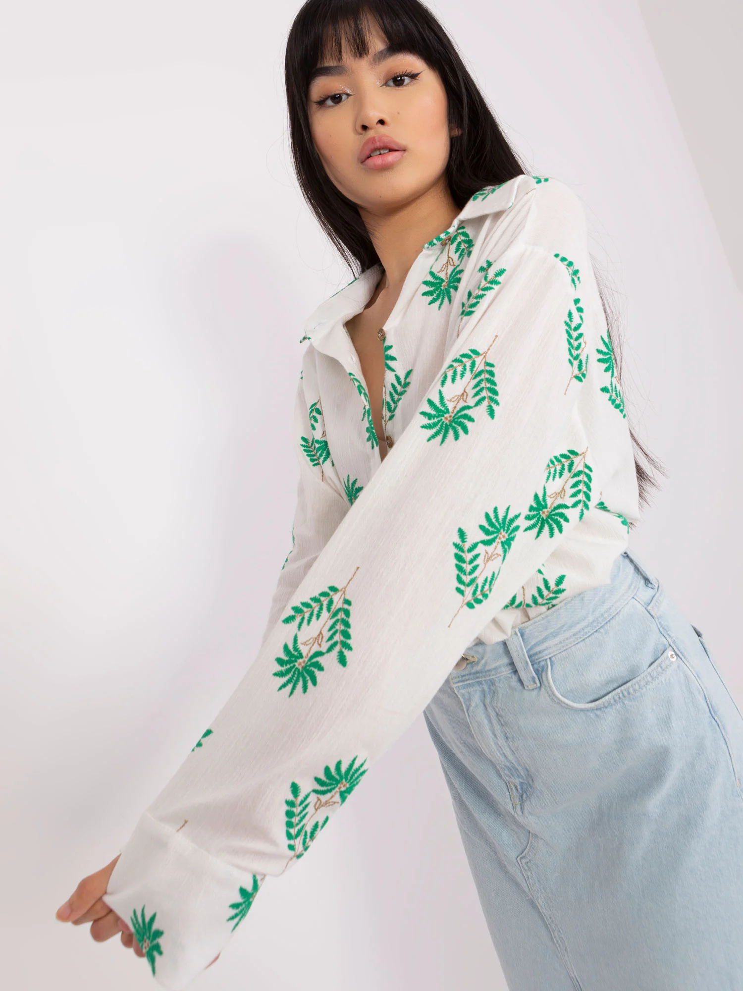 Camasa Dama Maneca lunga, Guler inalt, LAKERTA, Verde Eleganta Office - imagine 7