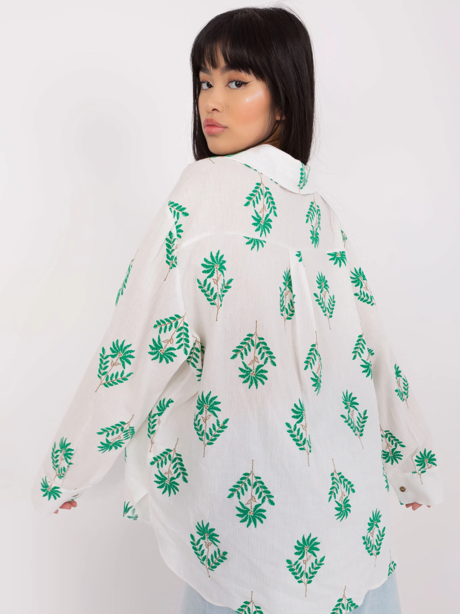Camasa Dama Maneca lunga, Guler inalt, LAKERTA, Verde Eleganta Office - imagine 5
