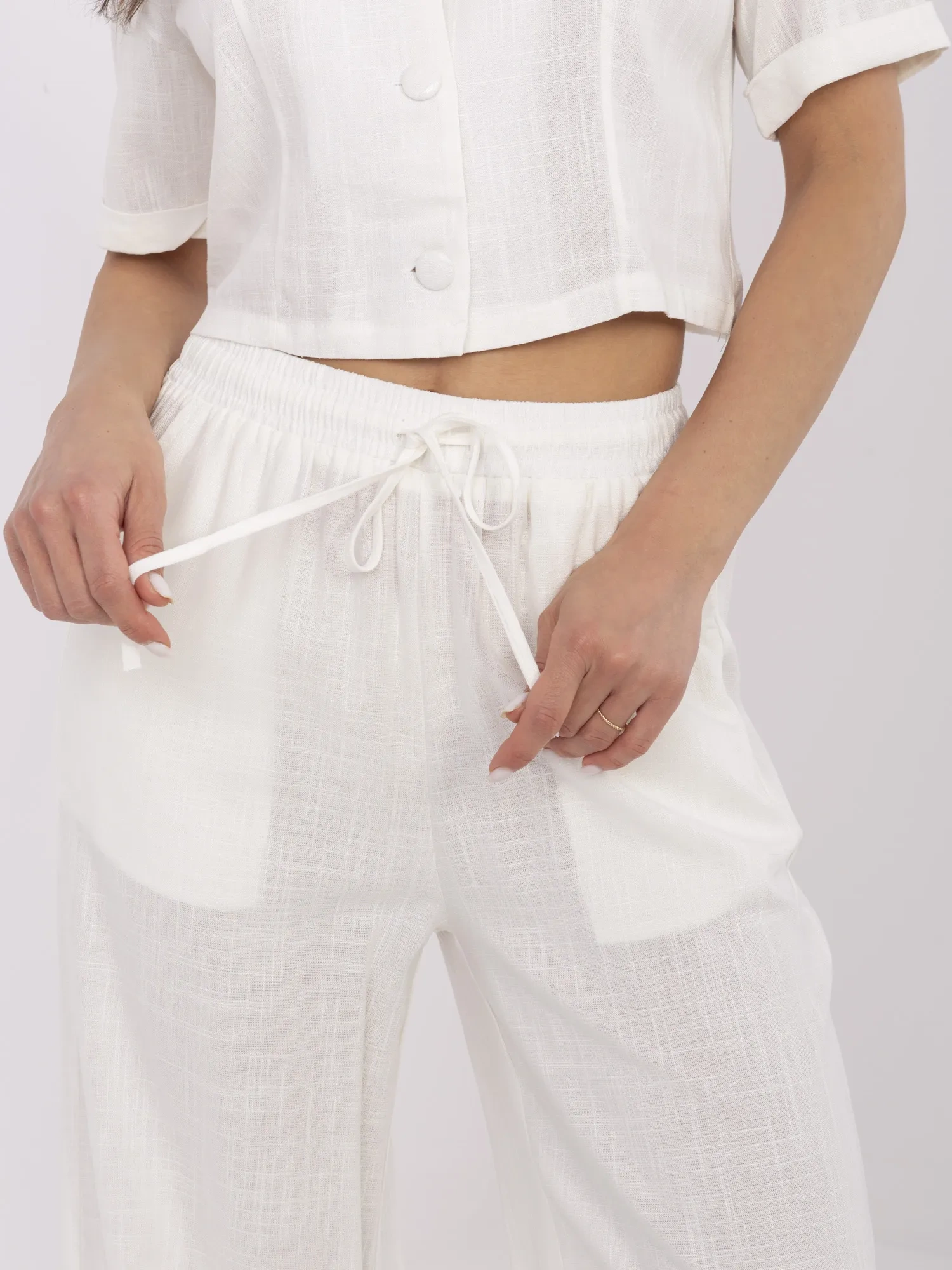 Pantaloni Dama Larga, Guler inalt, Jack Berry, Ecru Casual - imagine 3