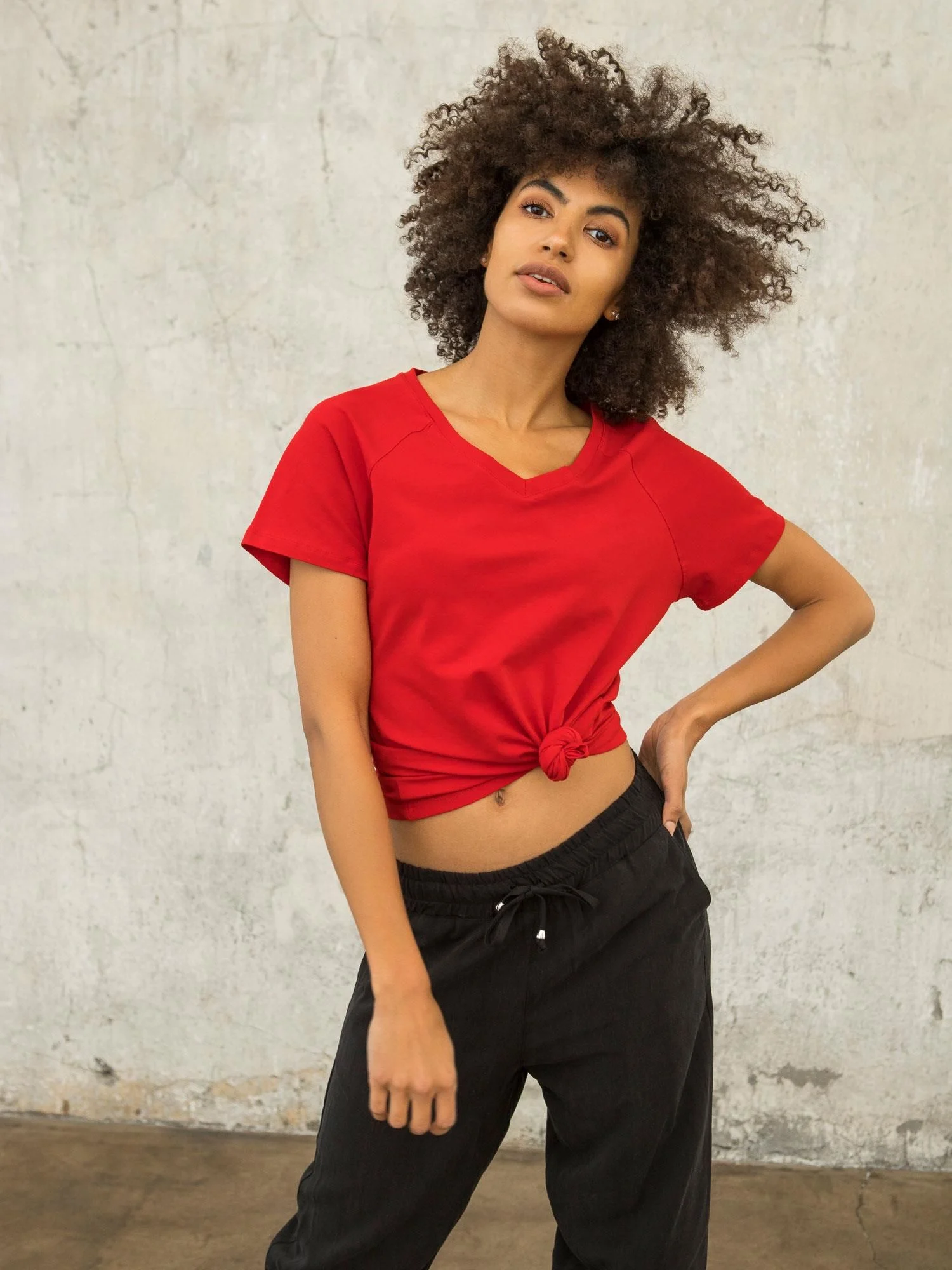 Tricou Dama Mini, Decolteu in V, For Fitness, Rosu Casual - imagine 2