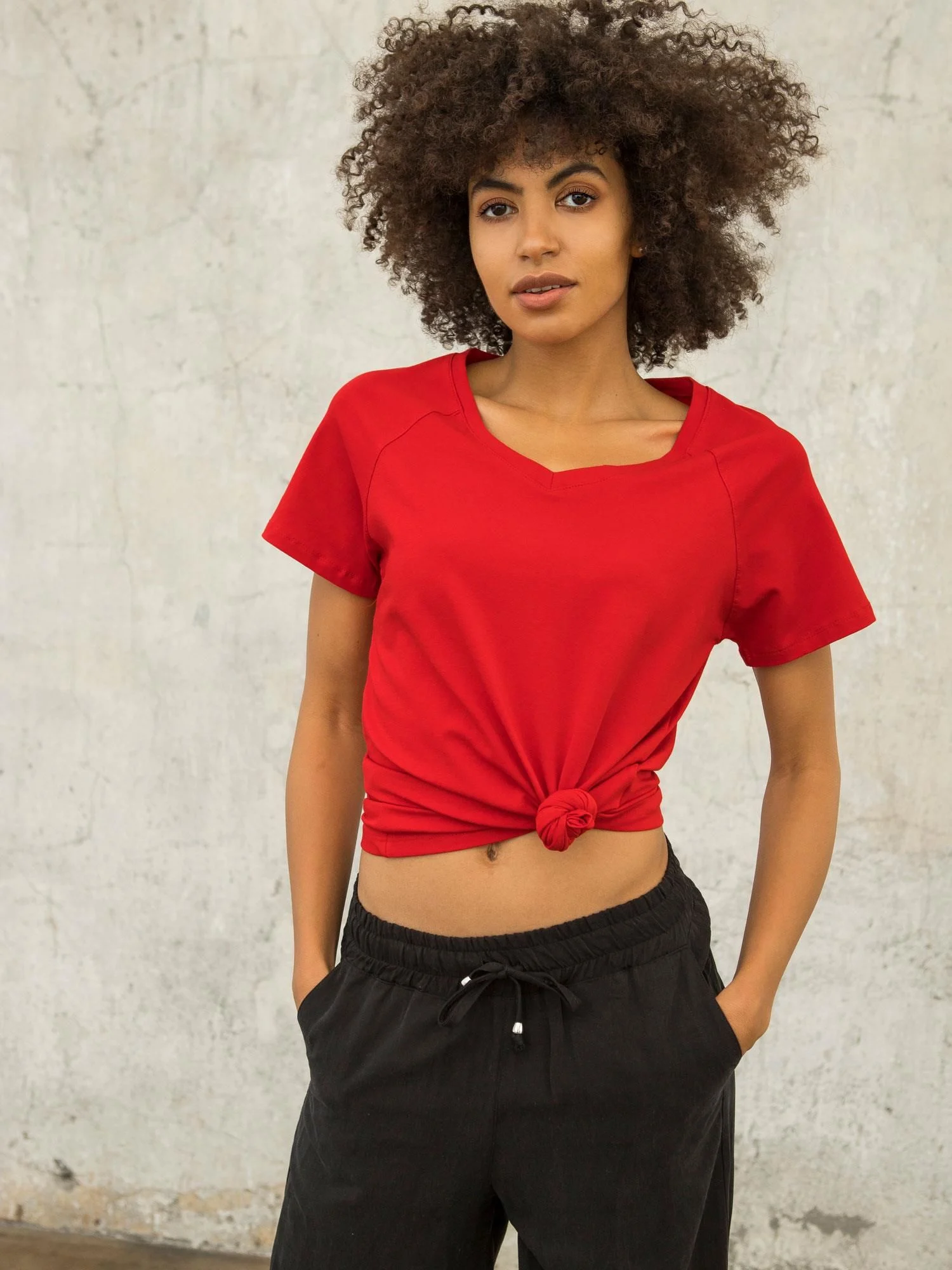 Tricou Dama Mini, Decolteu in V, For Fitness, Rosu Casual - imagine 5