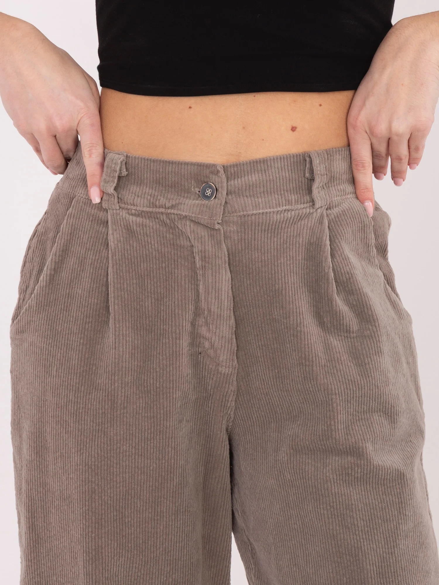 Pantaloni Dama Conica, Guler inalt, RUE PARIS, Bej Casual - imagine 2