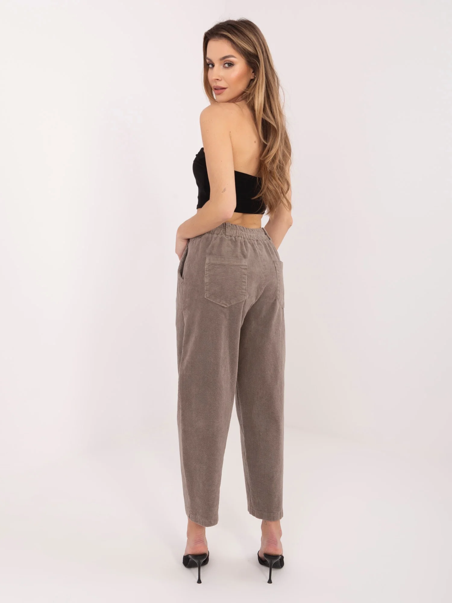 Pantaloni Dama Conica, Guler inalt, RUE PARIS, Bej Casual - imagine 3