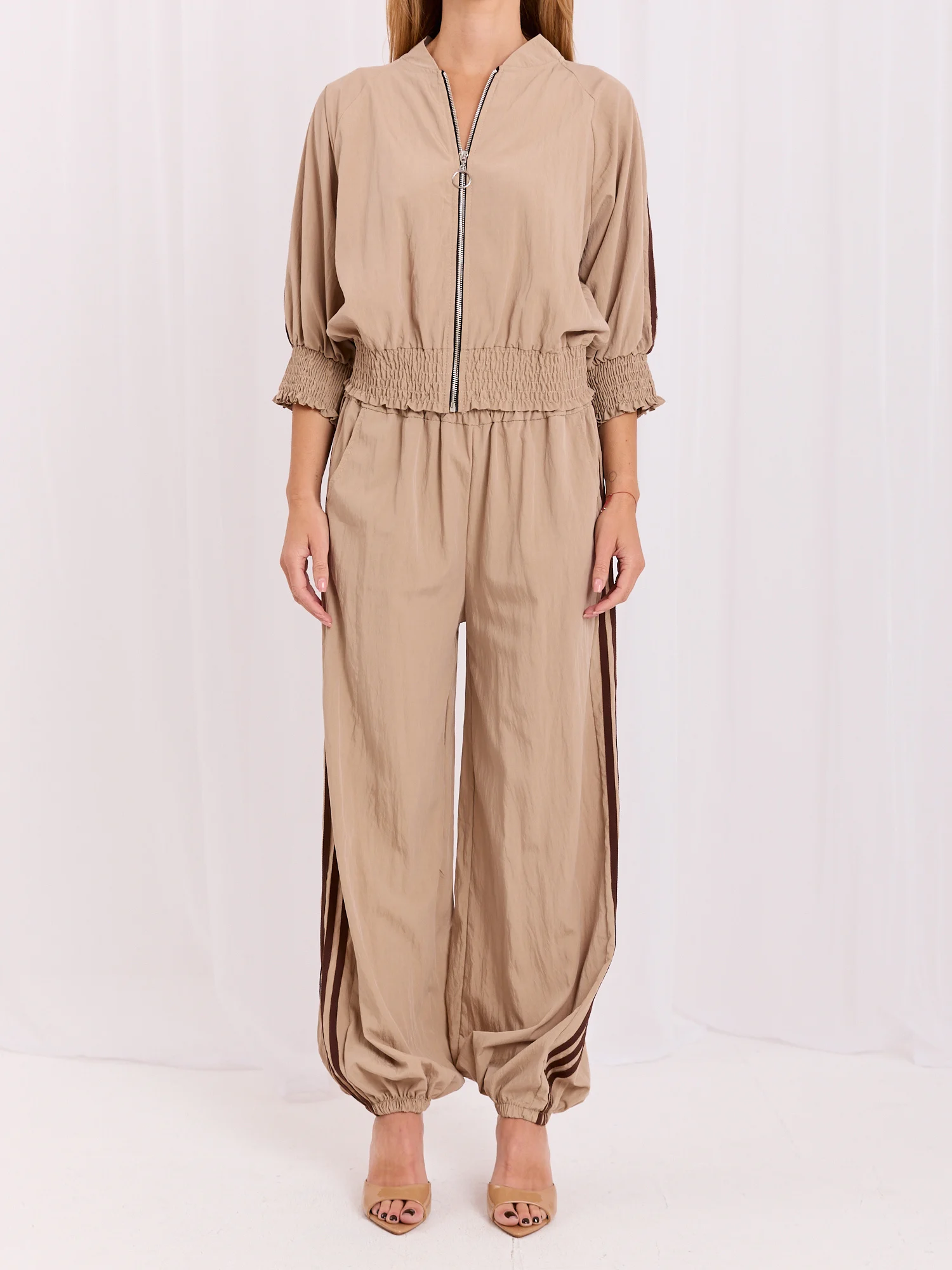 Compleu Dama Maneca 3/4, Sport, ITALY MODA, Bej Casual - imagine 2