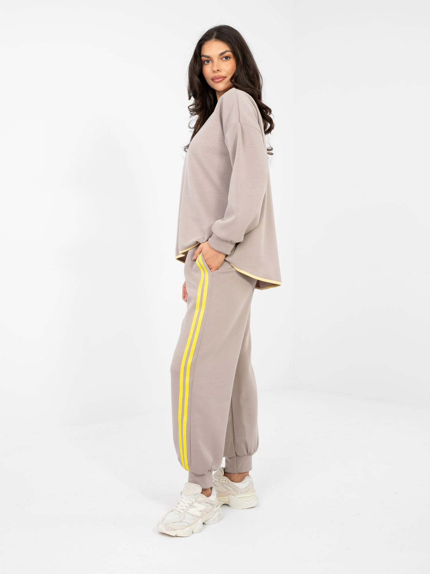 Compleu Dama Maneca lunga, Mansete elastice, RUE PARIS, Bej Casual - imagine 2