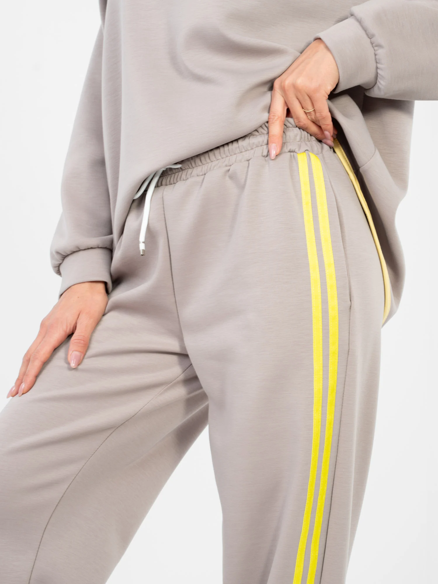 Compleu Dama Maneca lunga, Mansete elastice, RUE PARIS, Bej Casual - imagine 5