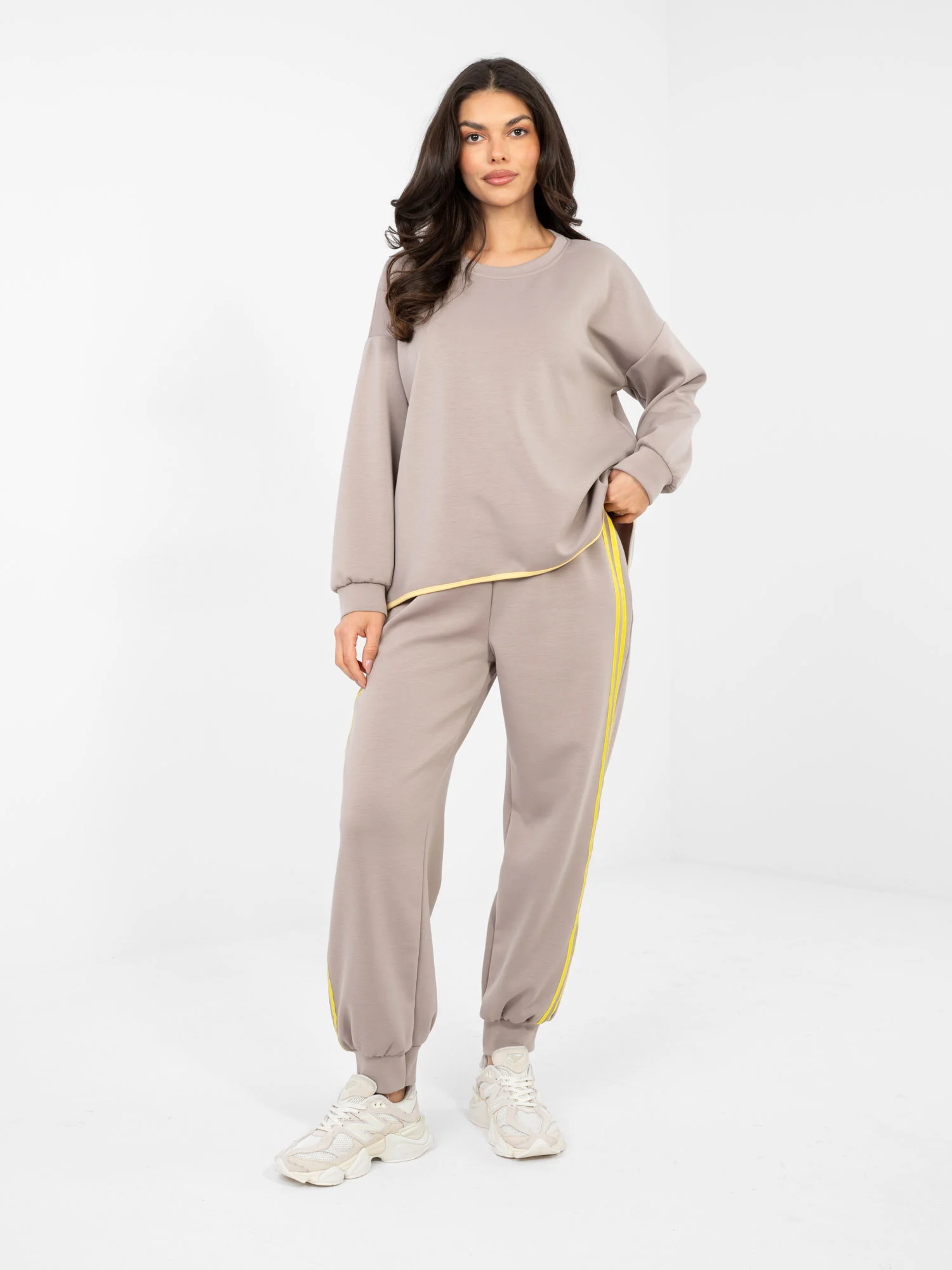 Compleu Dama Maneca lunga, Mansete elastice, RUE PARIS, Bej Casual - imagine 6