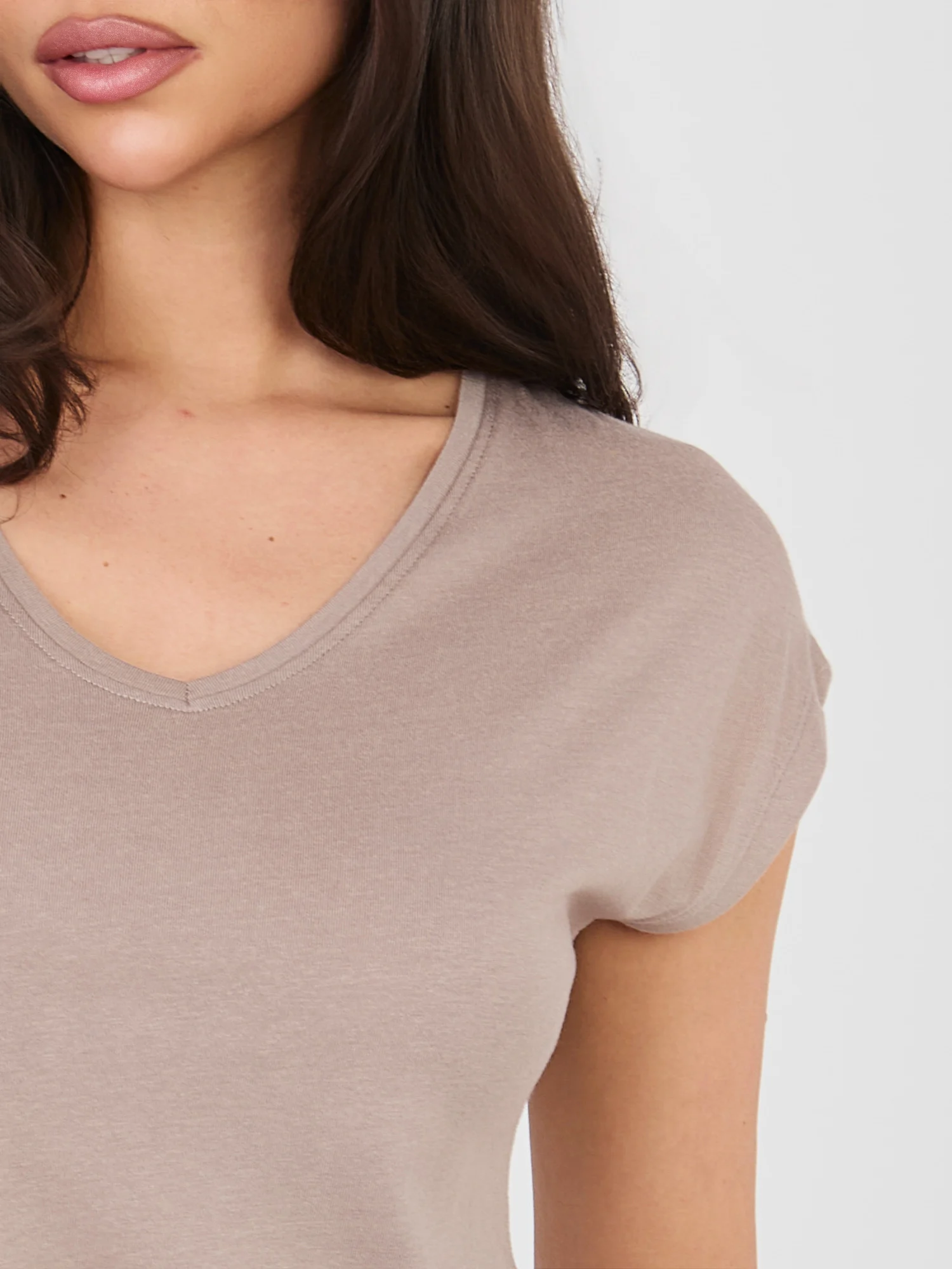Tricou Dama Mini, Decolteu in V, Sublevel, Bej Casual Marimi Mari - imagine 6