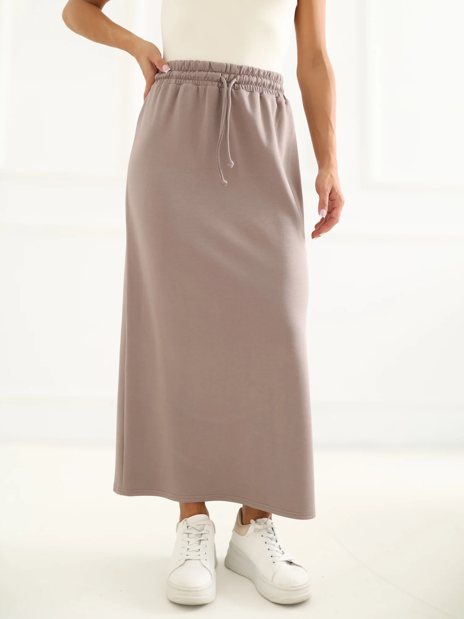 Fusta Dama Midi, Guler inalt, LAKERTA, Bej Casual - imagine 5