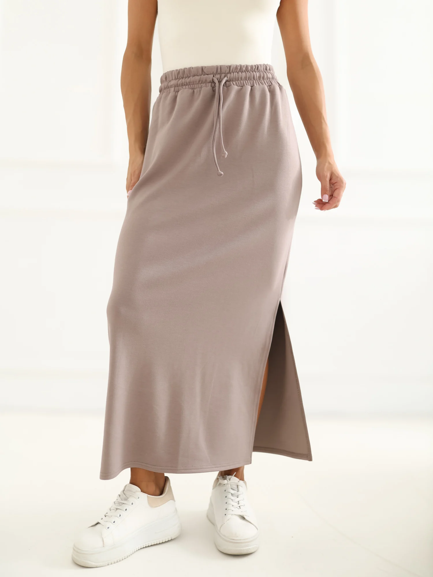 Fusta Dama Midi, Guler inalt, LAKERTA, Bej Casual - imagine 4