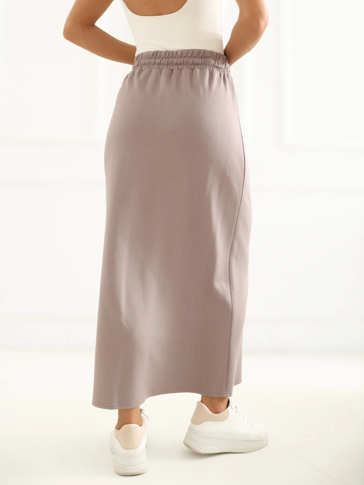 Fusta Dama Midi, Guler inalt, LAKERTA, Bej Casual - imagine 8